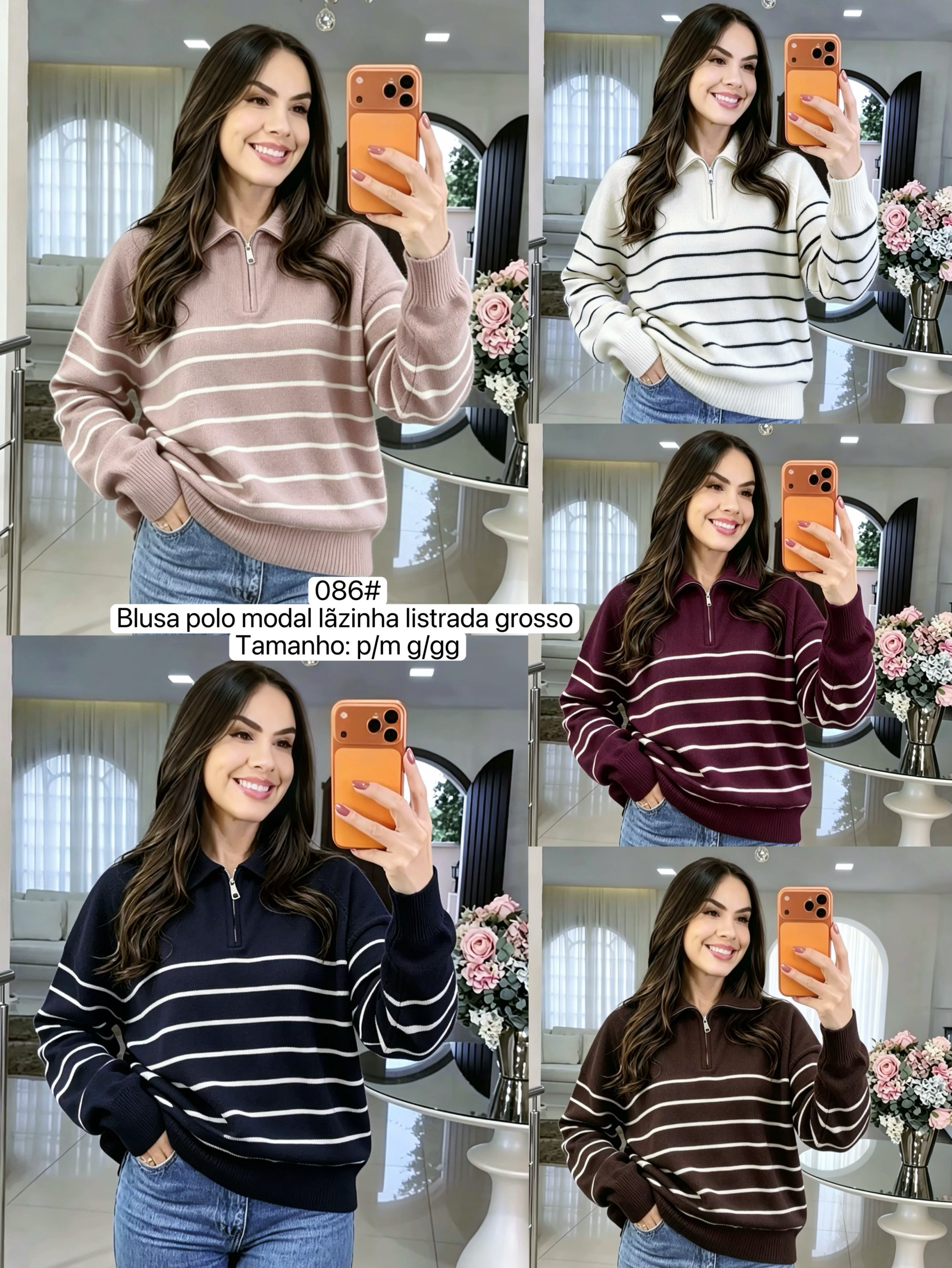 086# Blusa polo modal lãzinha listrada grosso Isabella moda