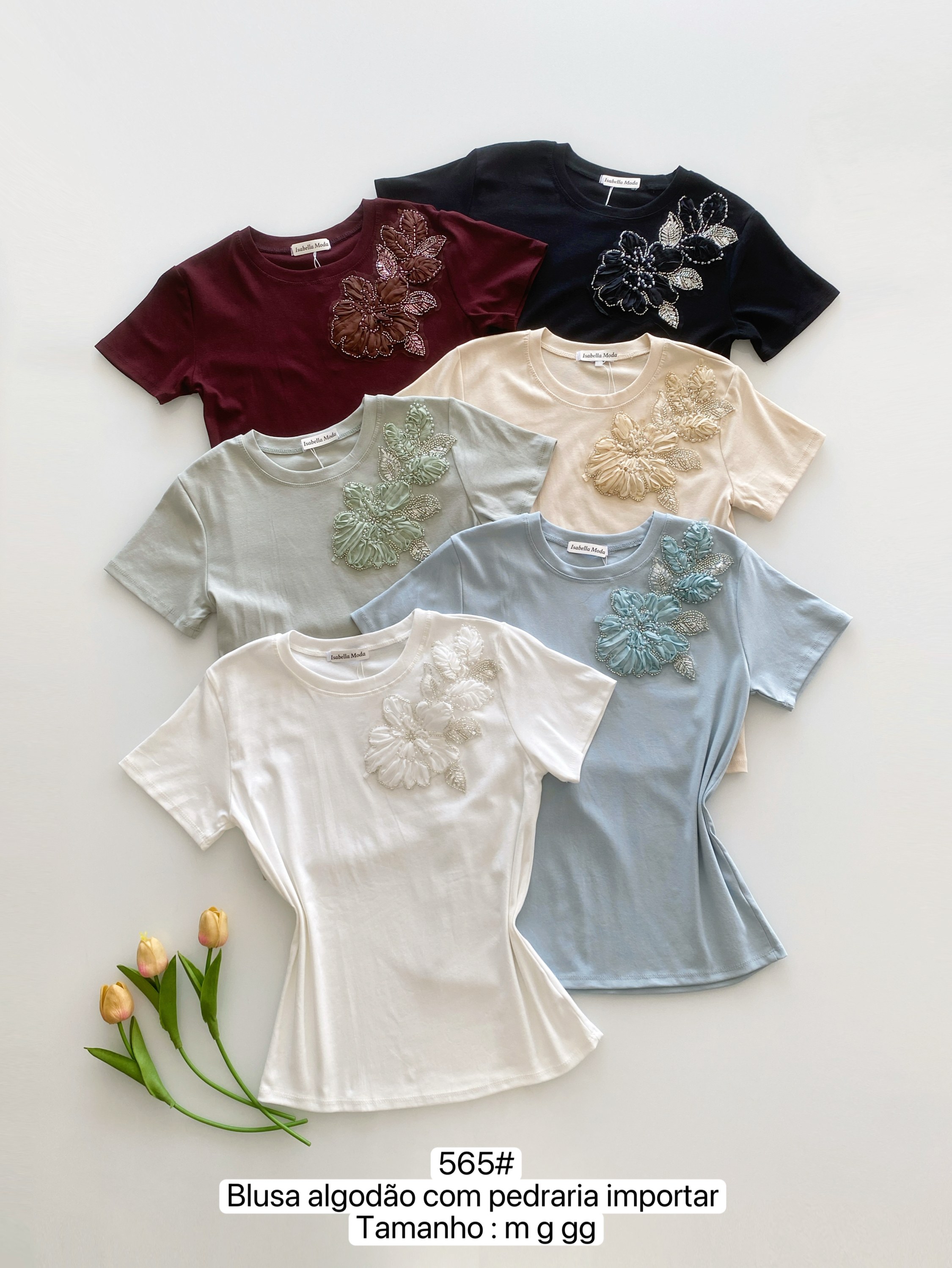 565# Blusa algodão com pedraria Isabella moda