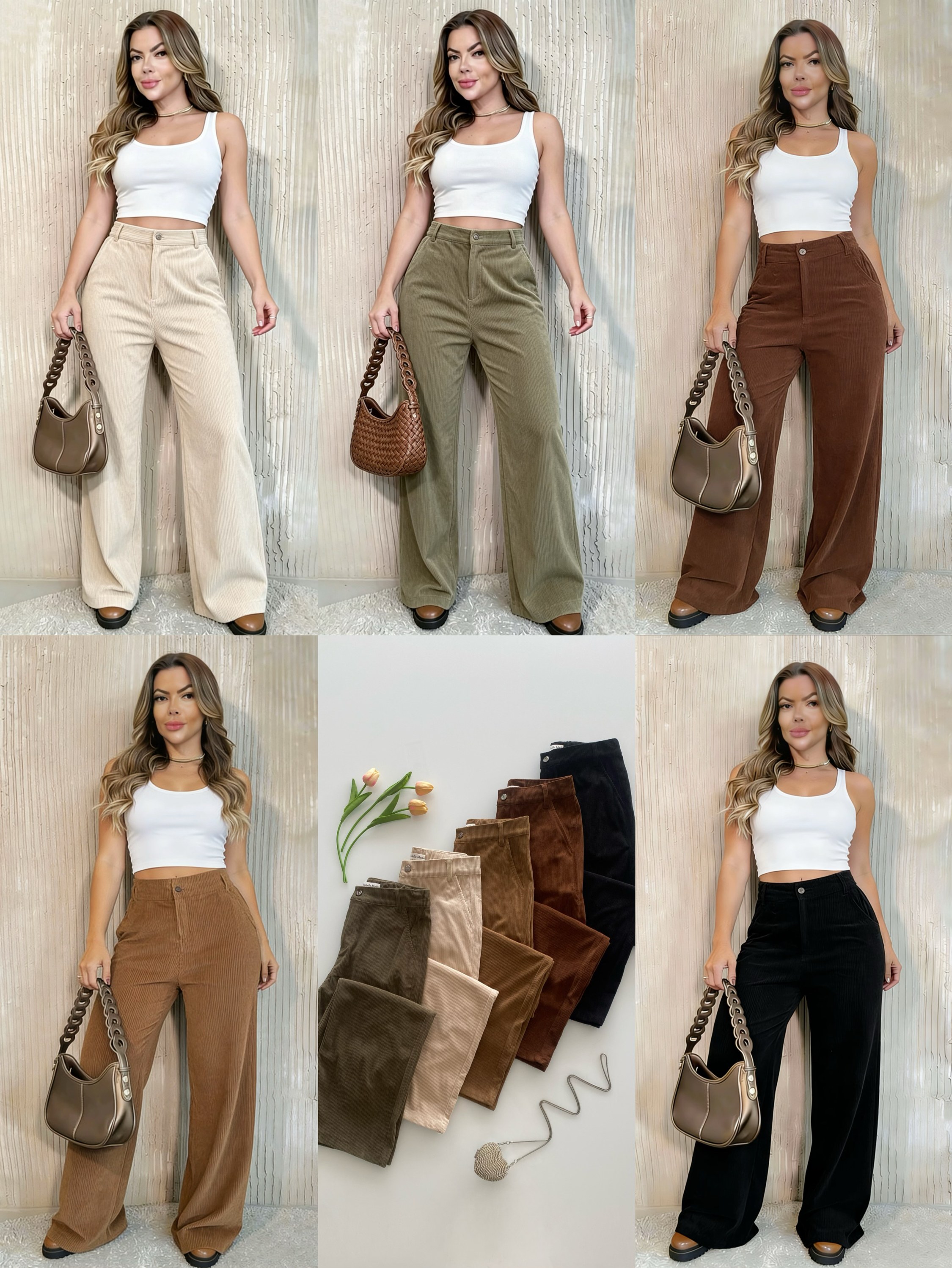 828# Calça pantalona veludo cotelê Isabella moda