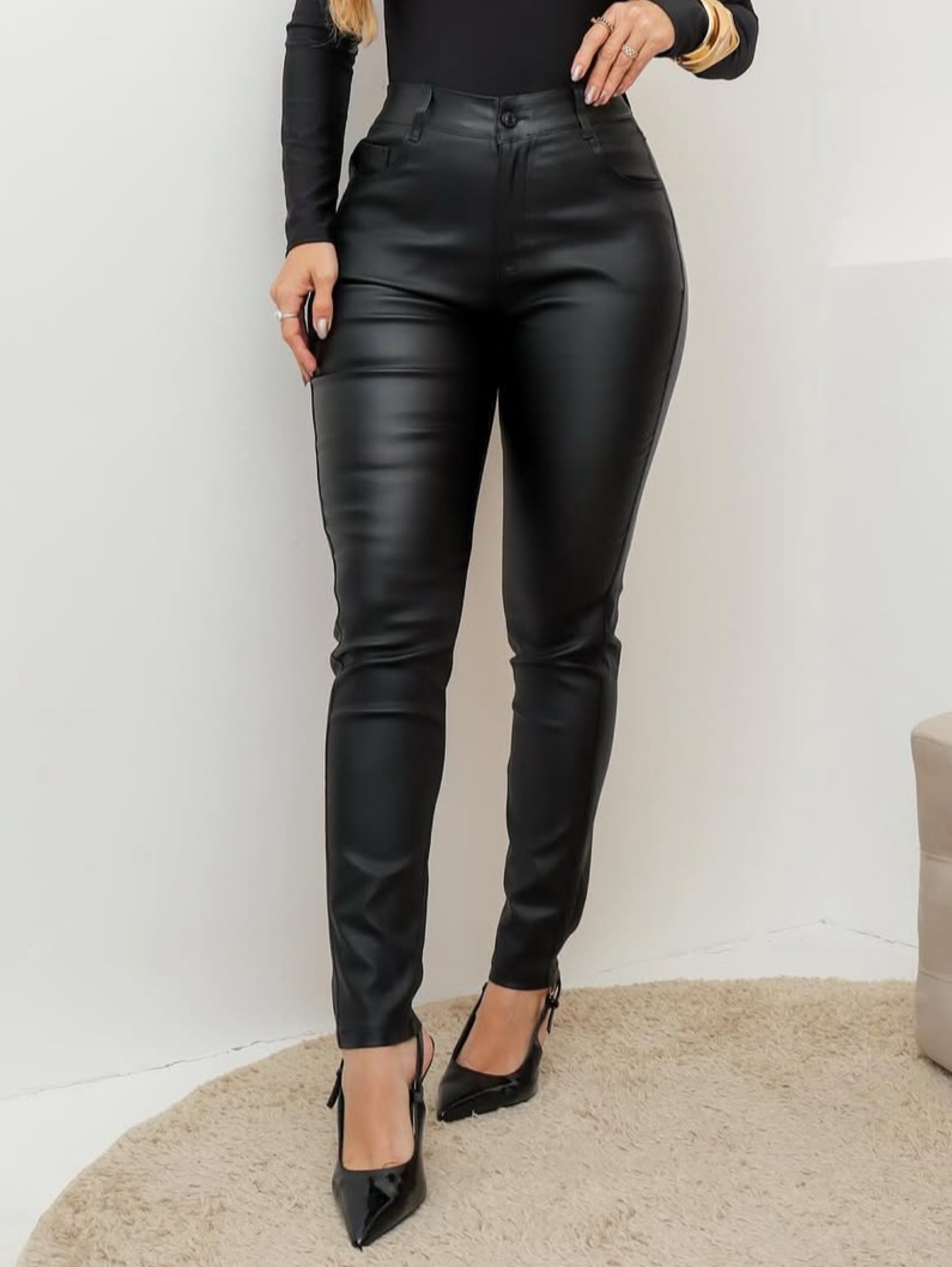 G-2# Calça resinada elastano com flanelada Isabella moda