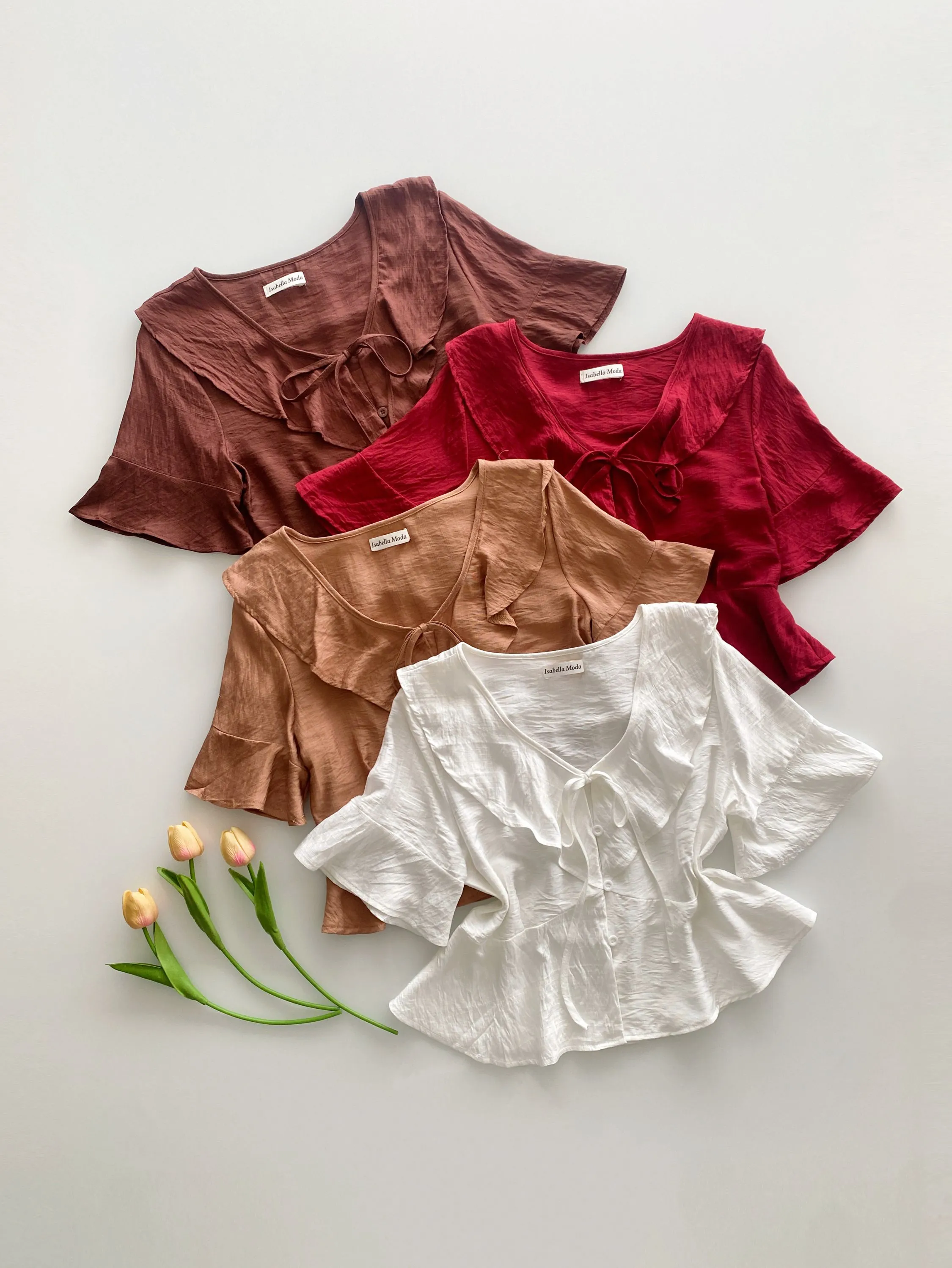 Blusa linho cetim manga curta Isabella moda