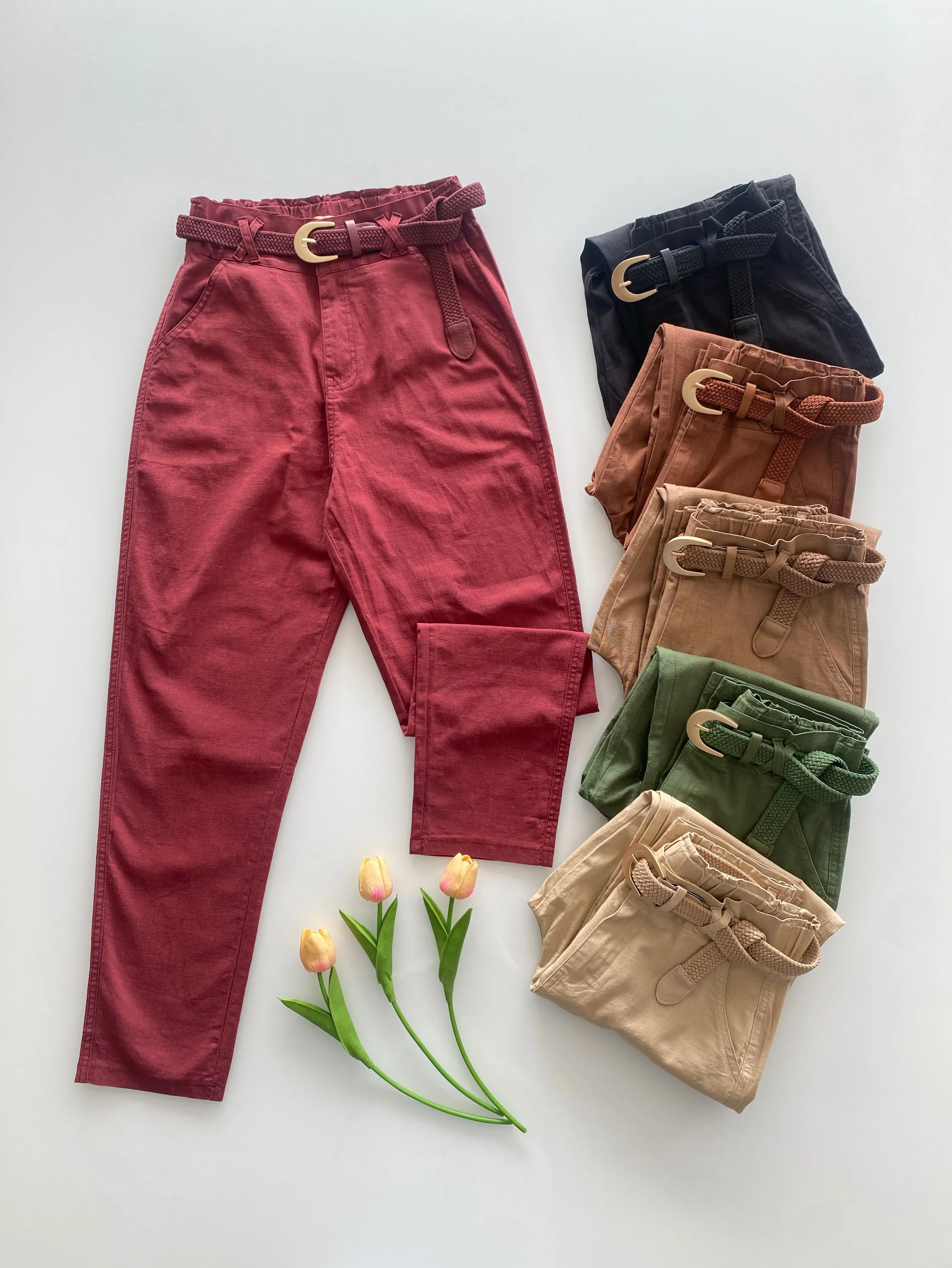 Calça linho elastano com cinto Isabella moda