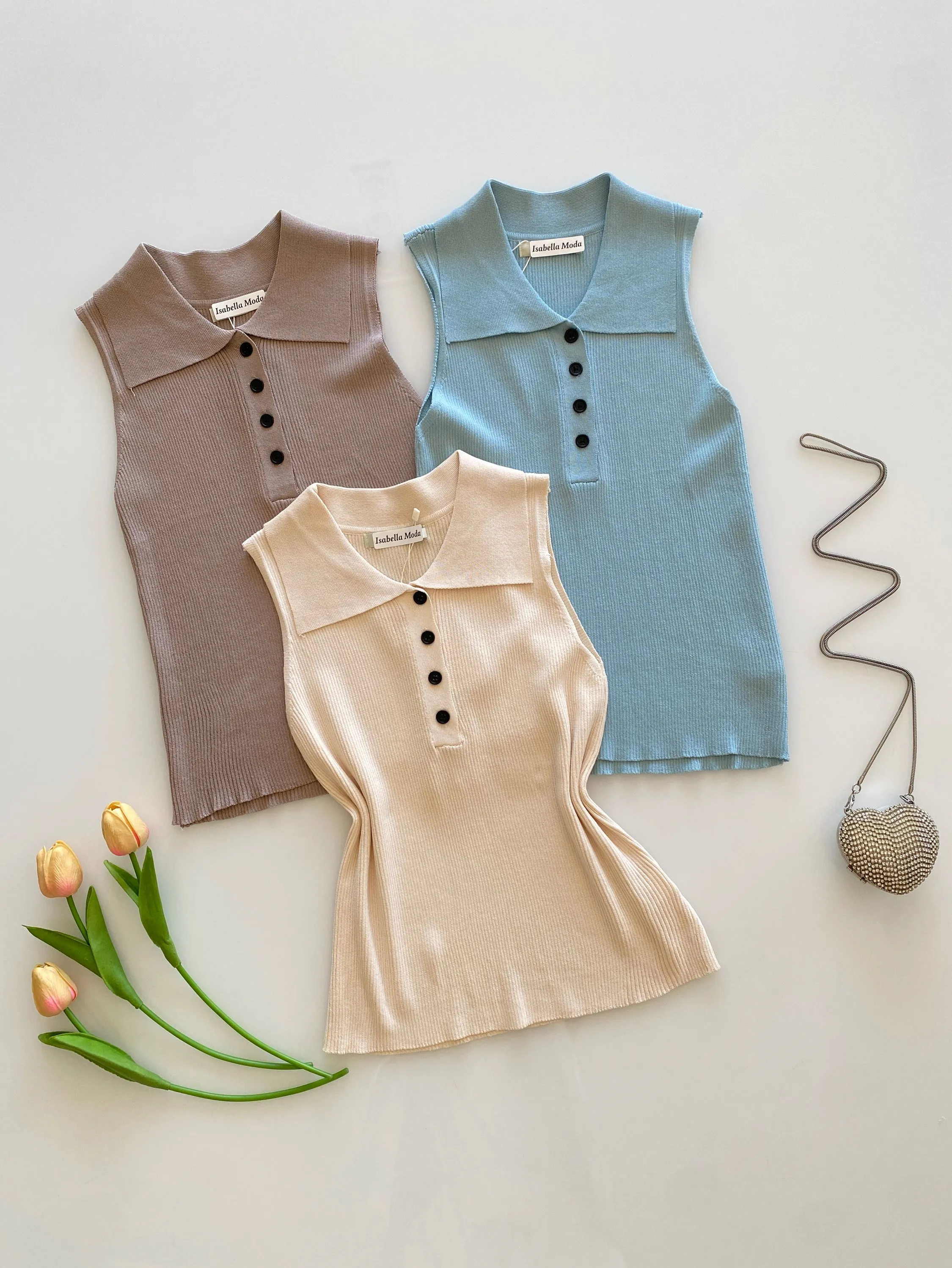 Polo regata modal fresquinho com botão Isabella moda