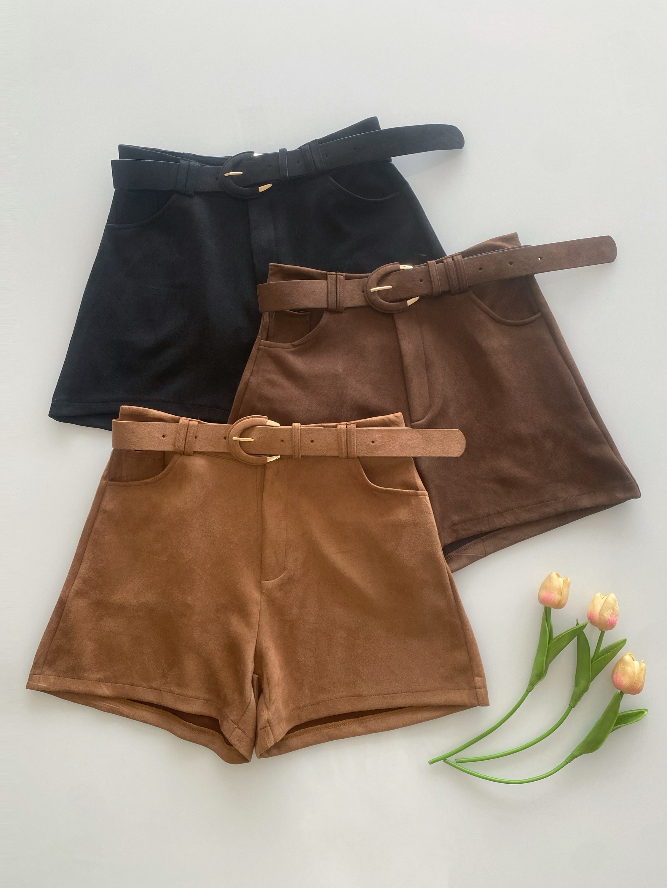Short suede elastano com cinto Isabella moda
