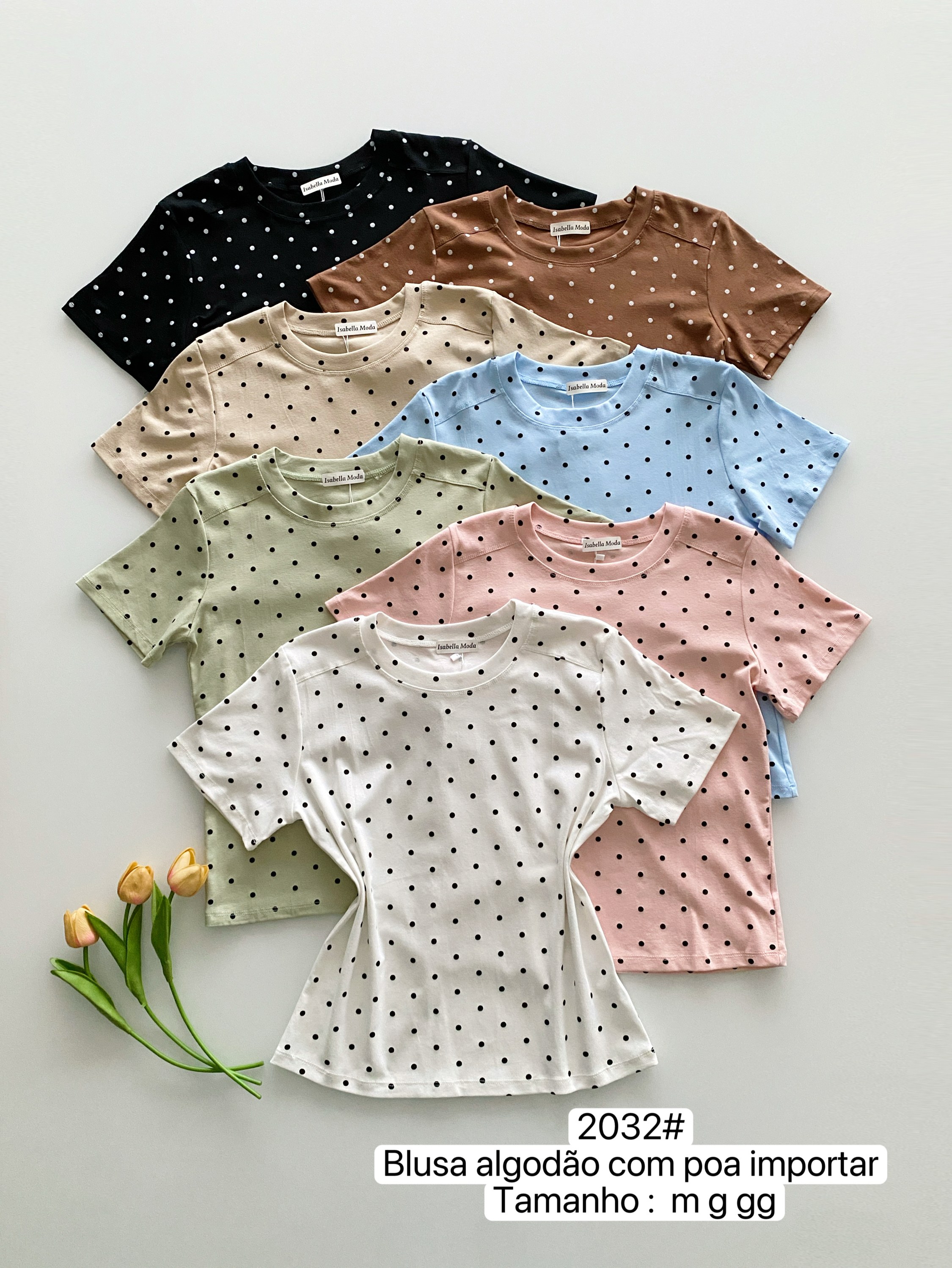 2032# Blusa algodão com poa Isabella moda