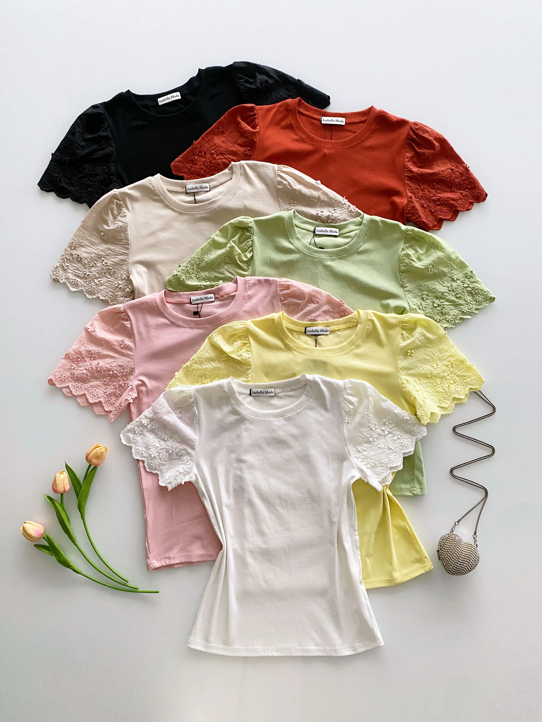 Blusa algodão manga com leise 1617# Isabella moda