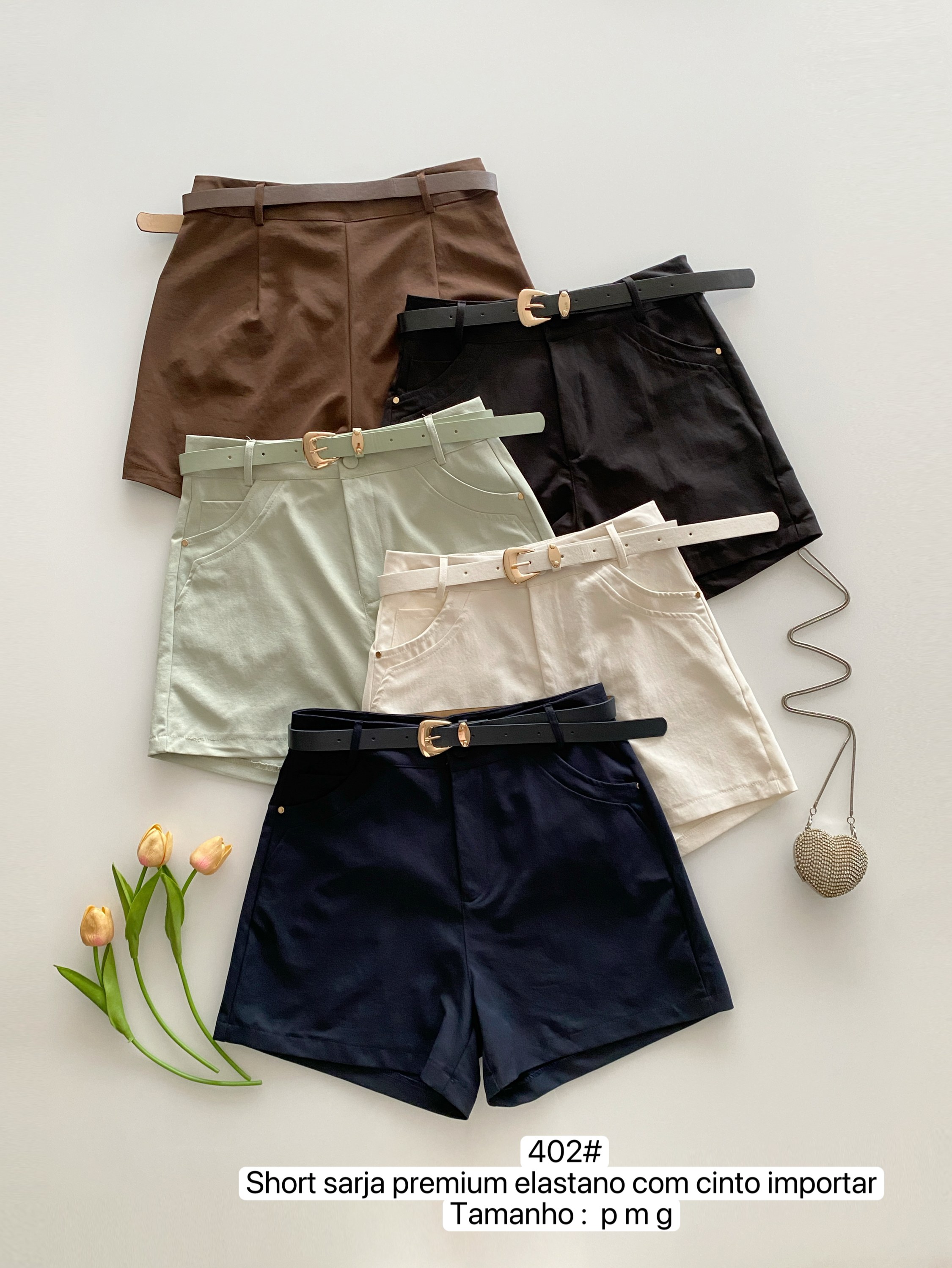 402# Short sarja premium com cinto Isabella moda