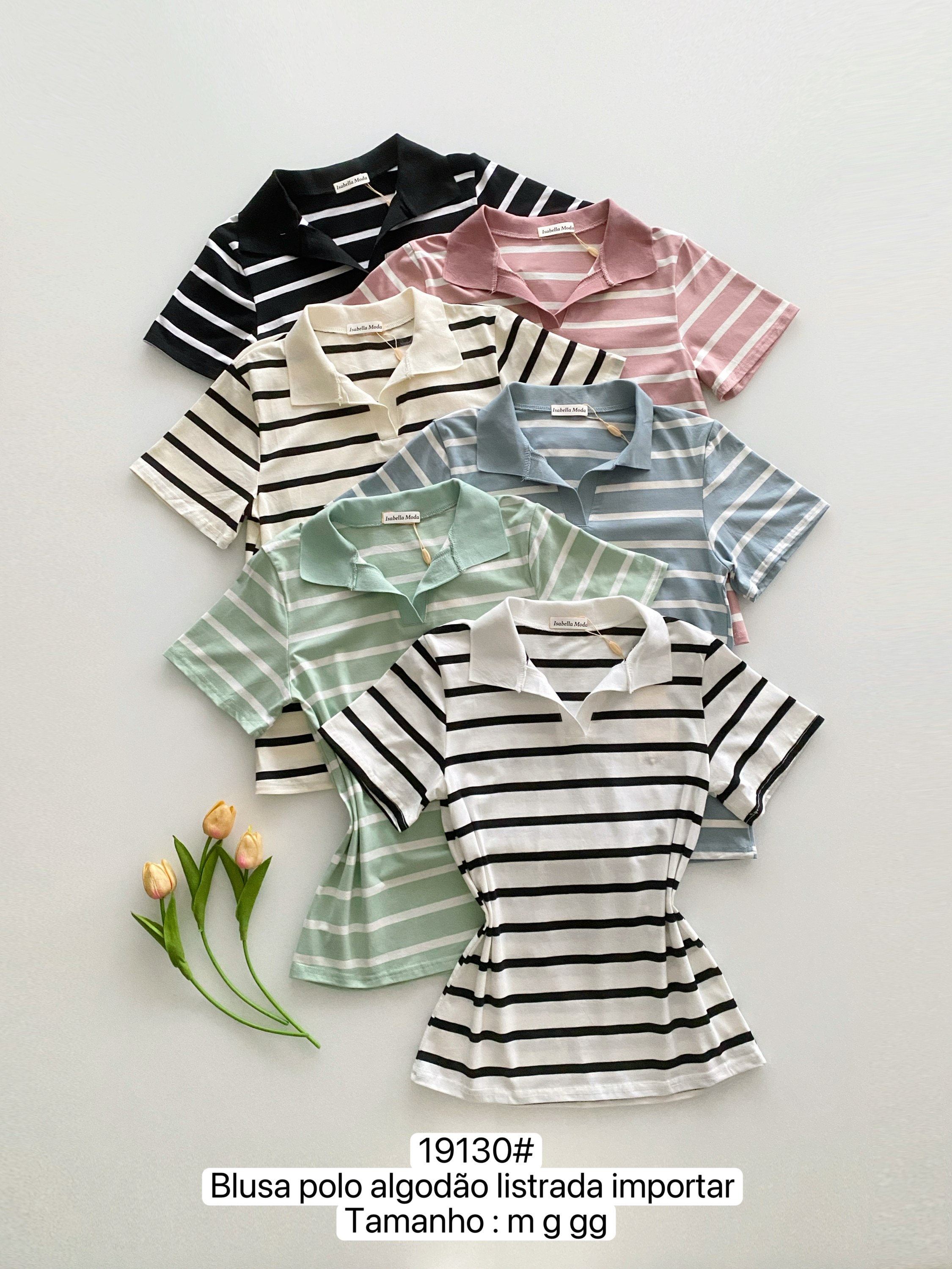 19130# Blusa polo algodão listrada Isabella moda
