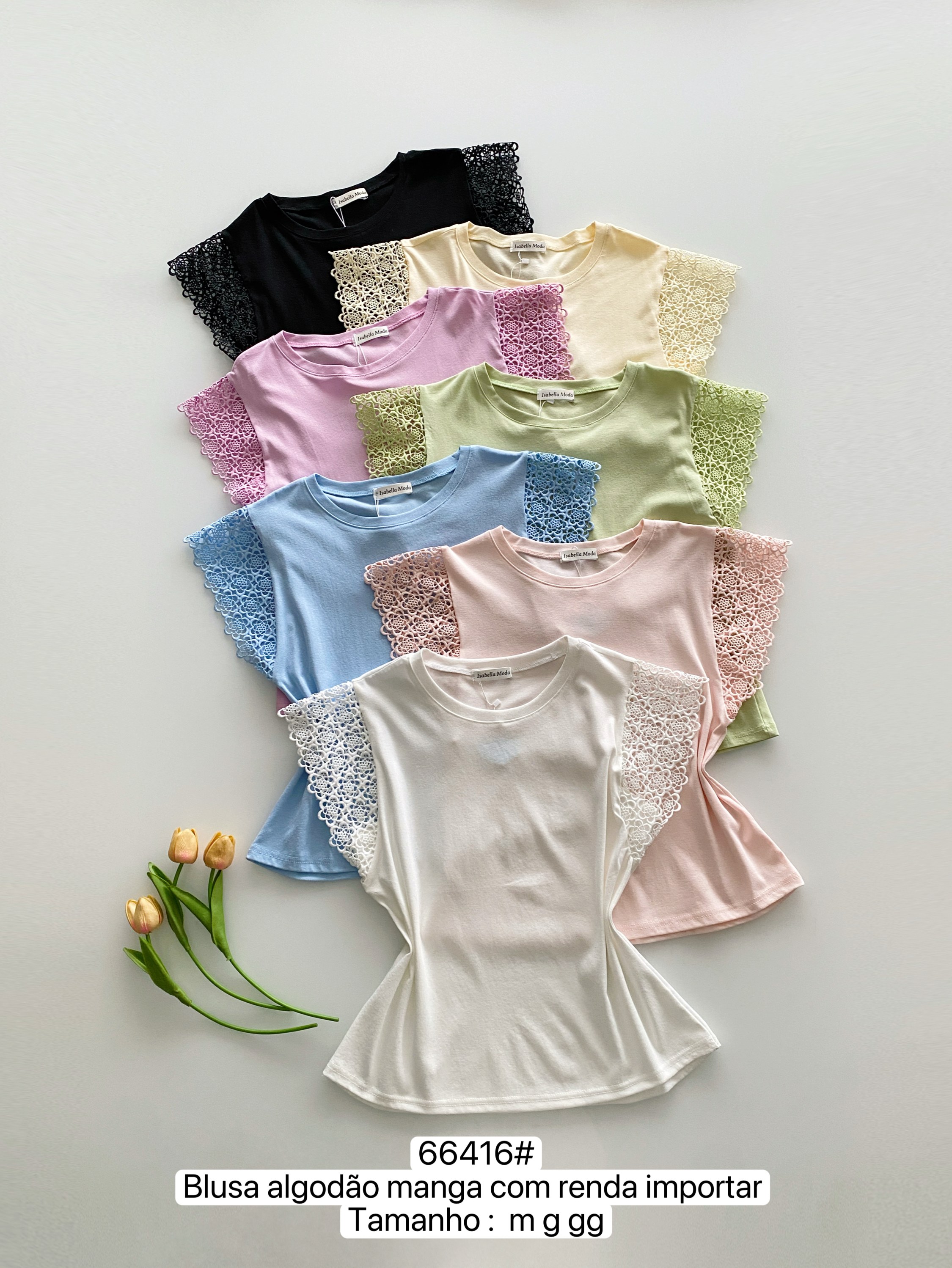 66416# Blusa algodão manga com renda Isabella moda