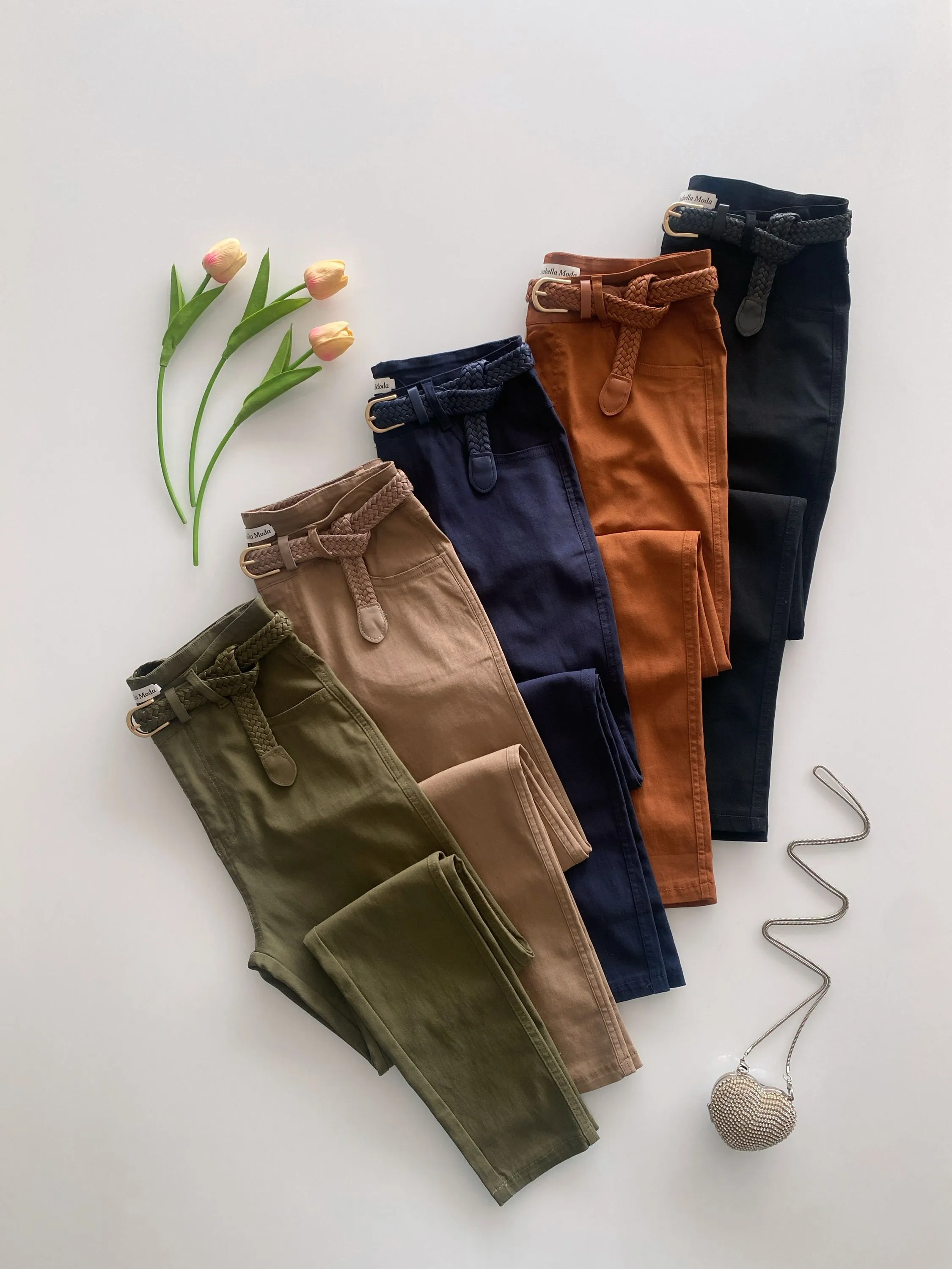 Calça tenoblpque elastano com cinto 1533# Isabella moda