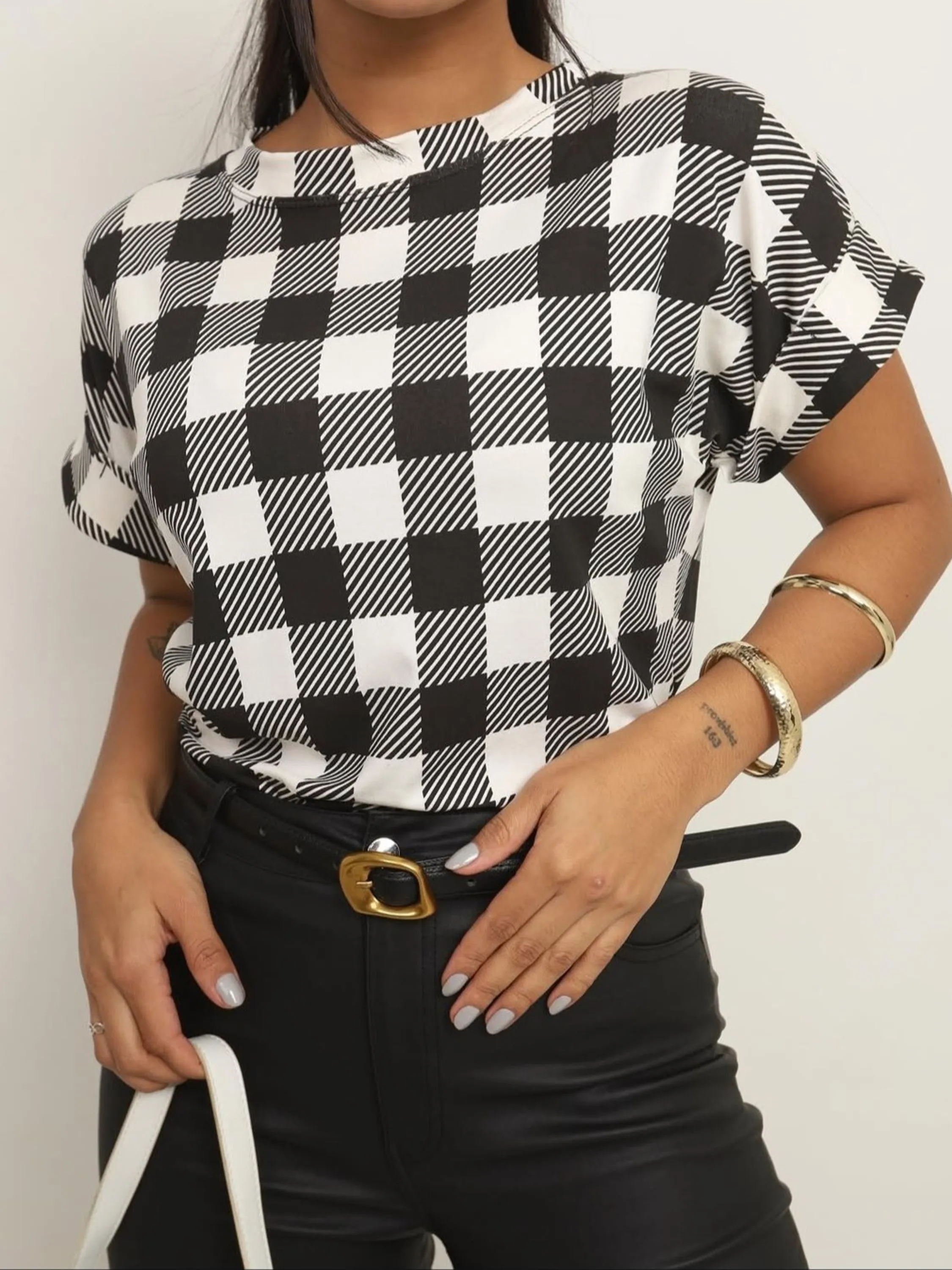 Blusa Xadrez Manga Dobrada