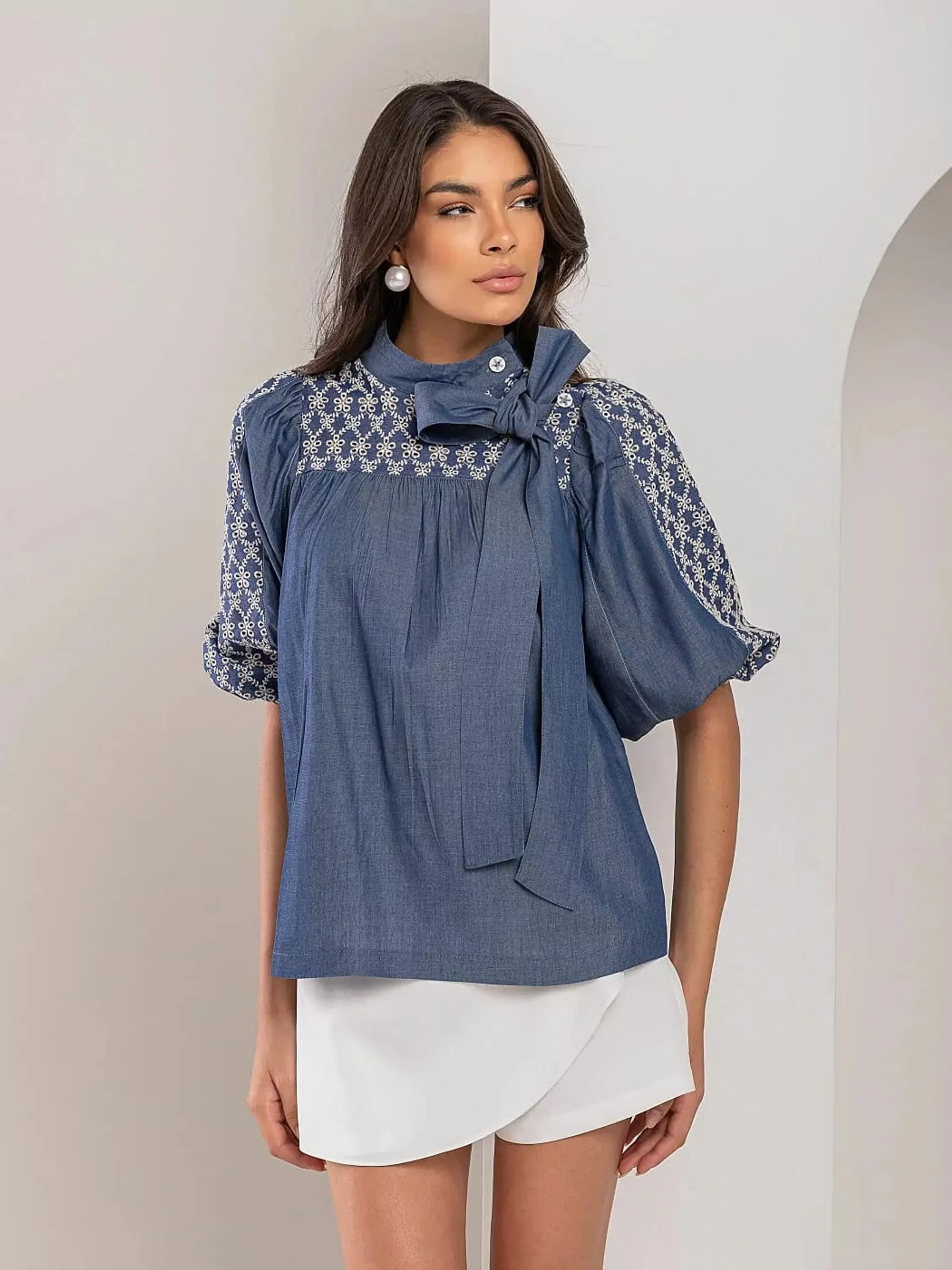 BLUSA LAÇO JEANS