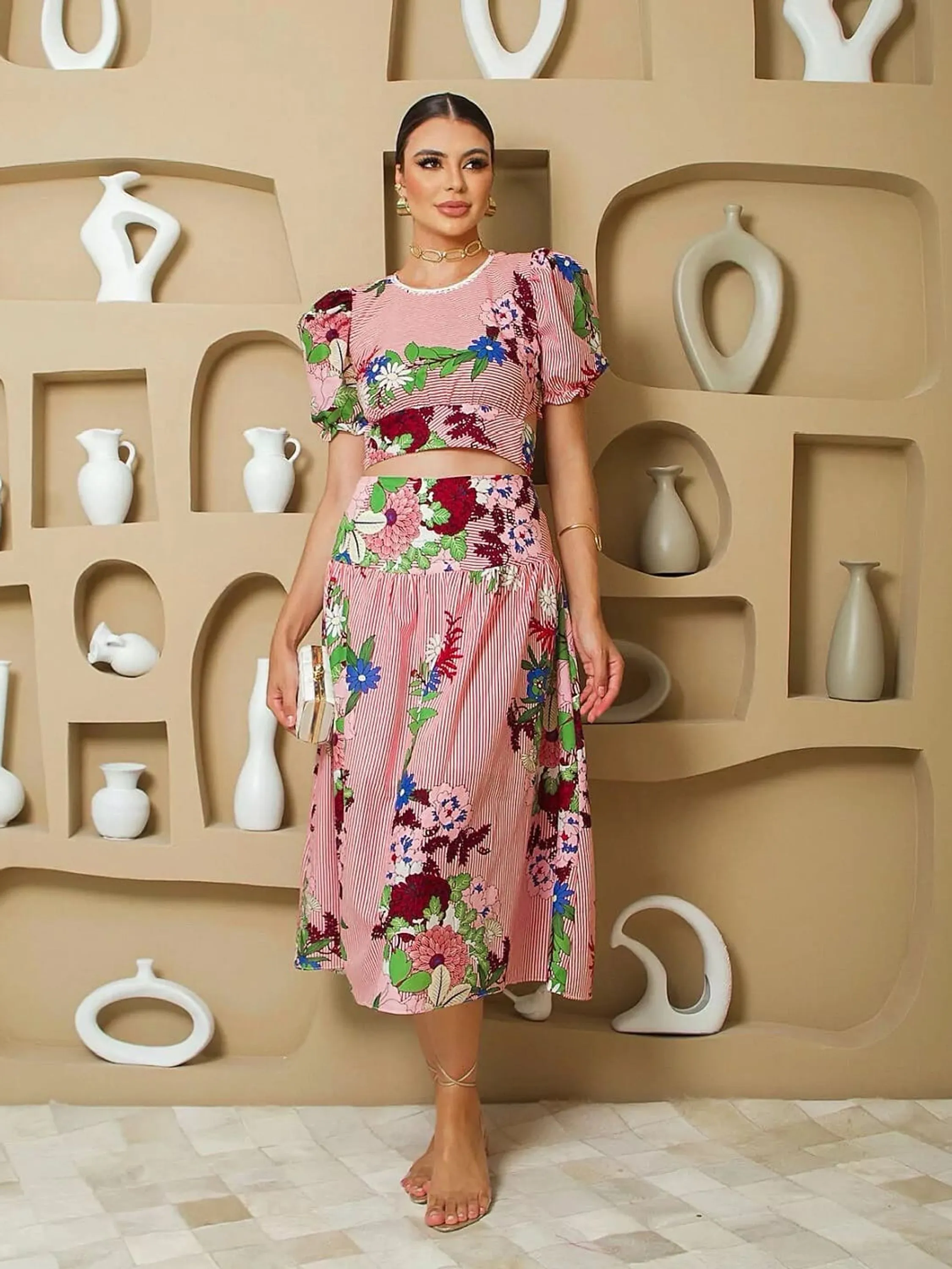 SAIA MIDI FLORAL LISTRADO