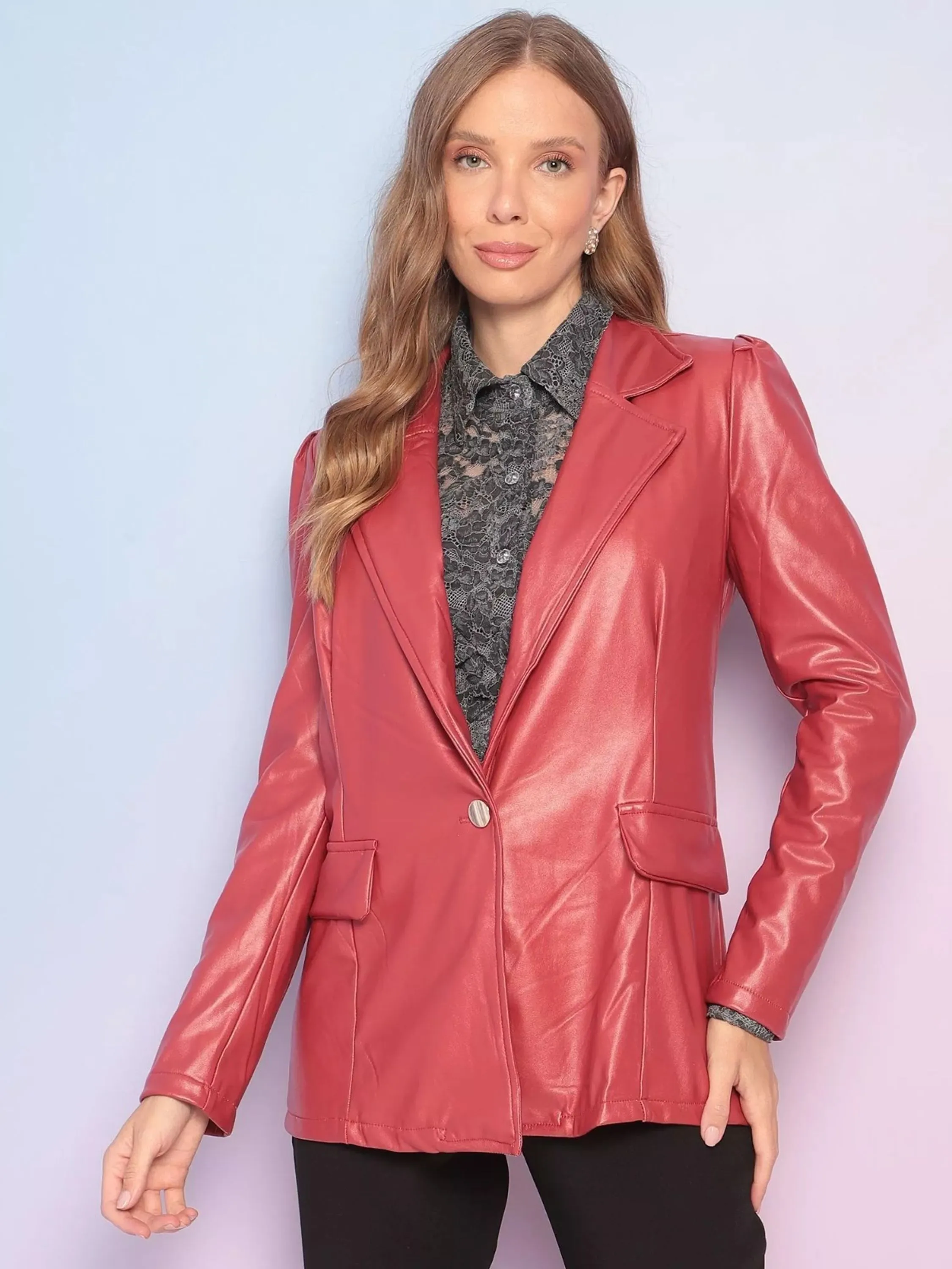 MAXI BLAZER SINTÉTICO CHERRY