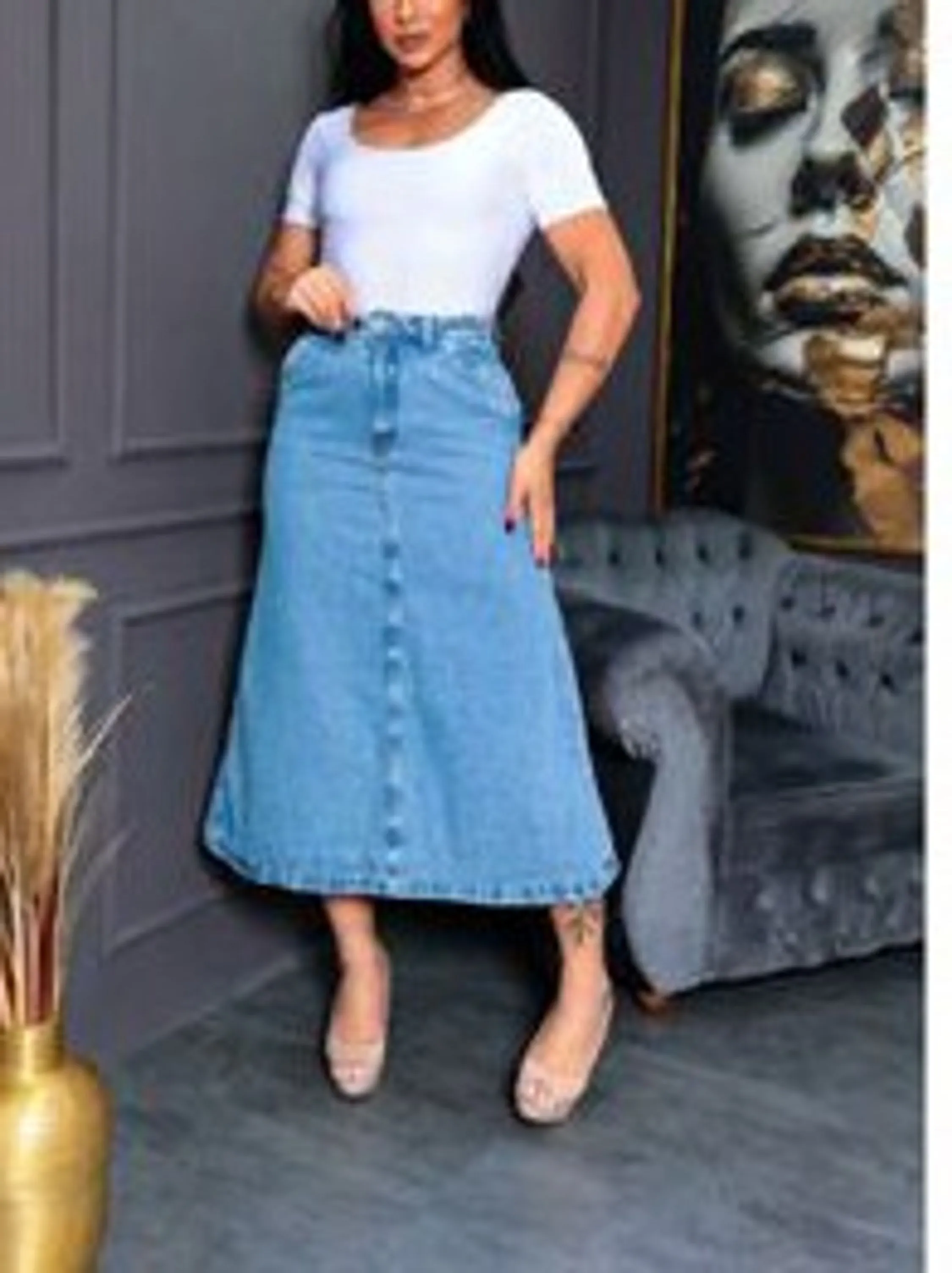 Saia godê evasê jeans