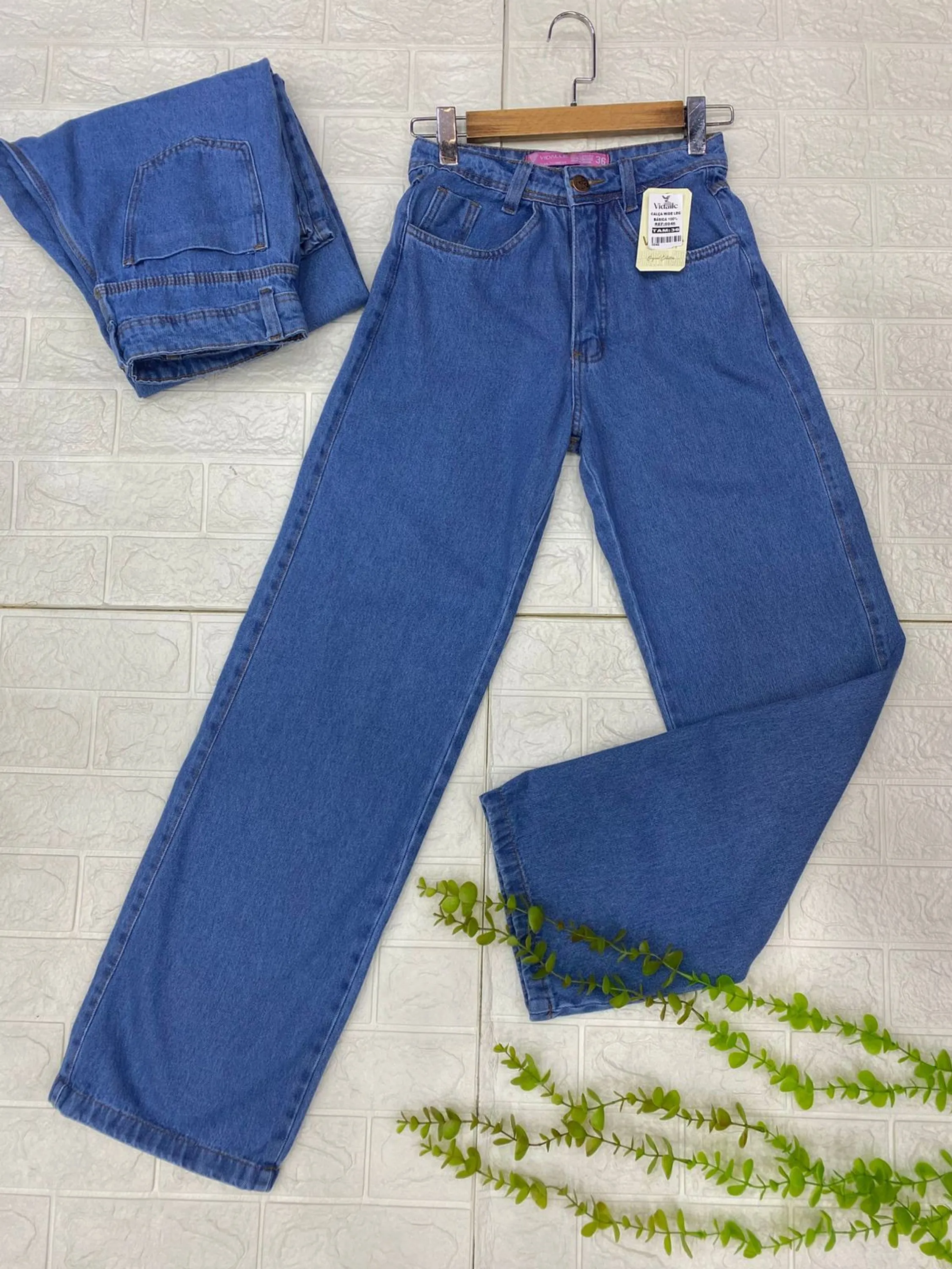 Calça wedLeg fem azul escuro Liso