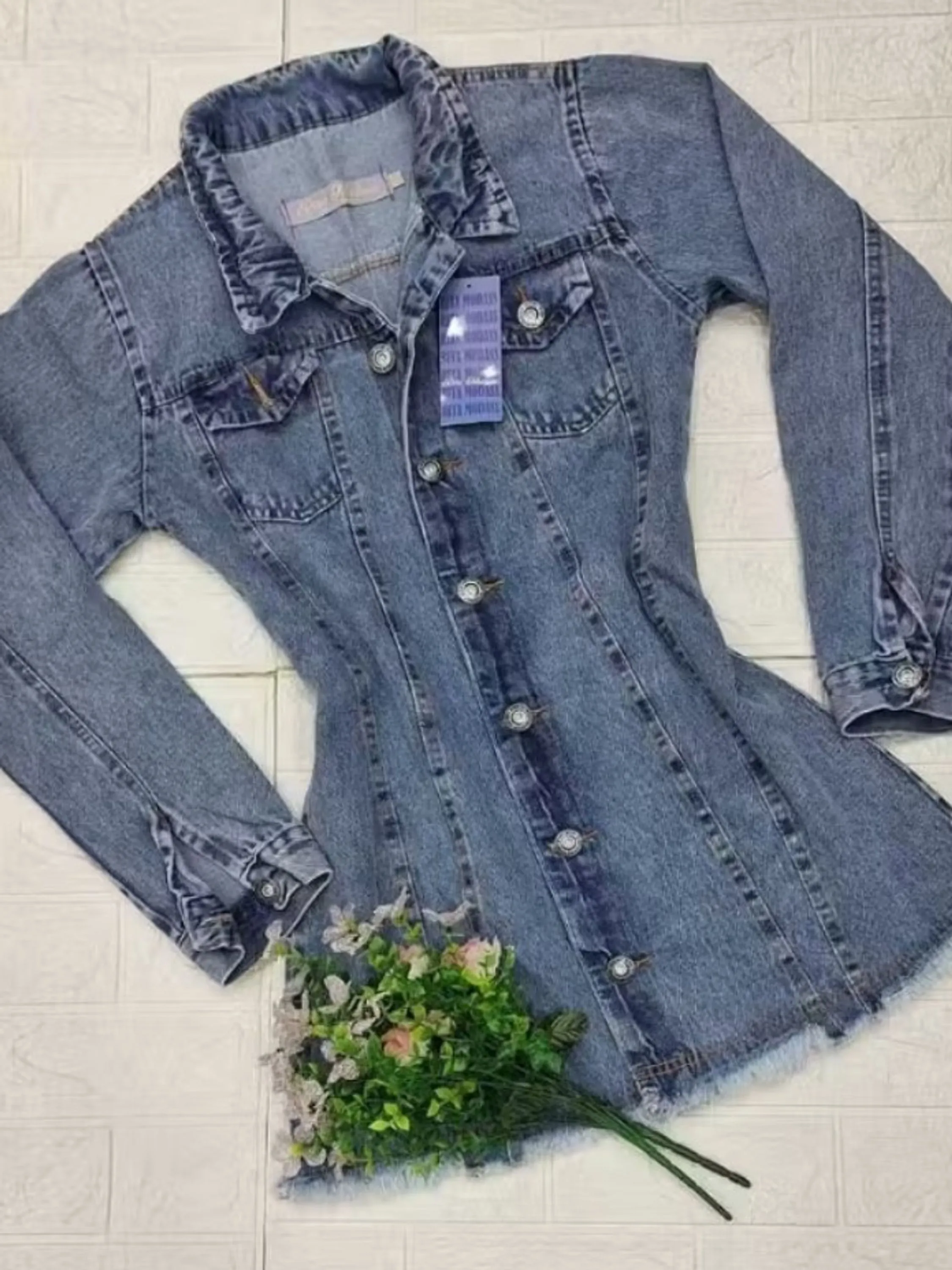 Jaqueta parka  jeans feminino Marmorizado