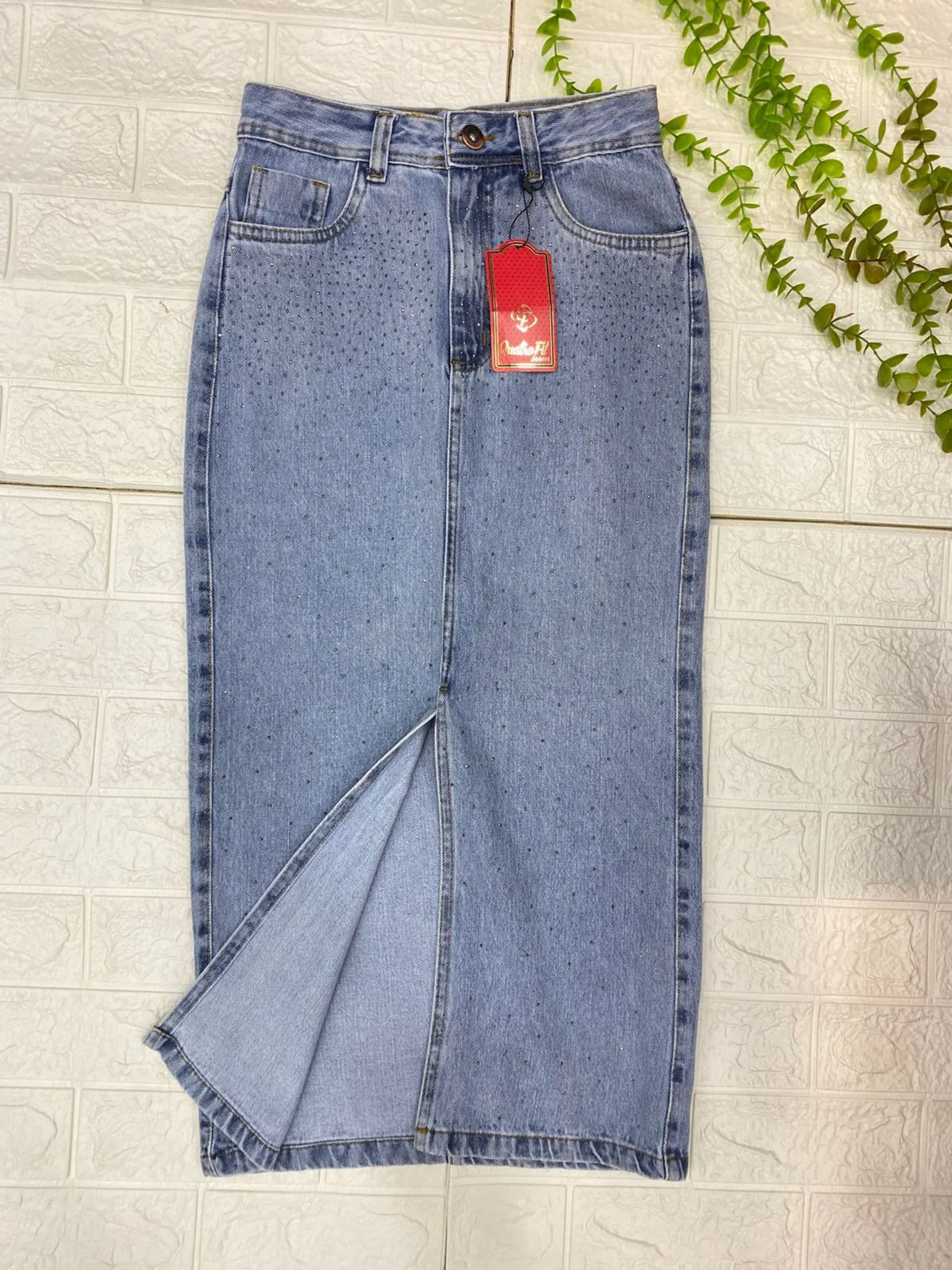 Saia longa jeans com brilho