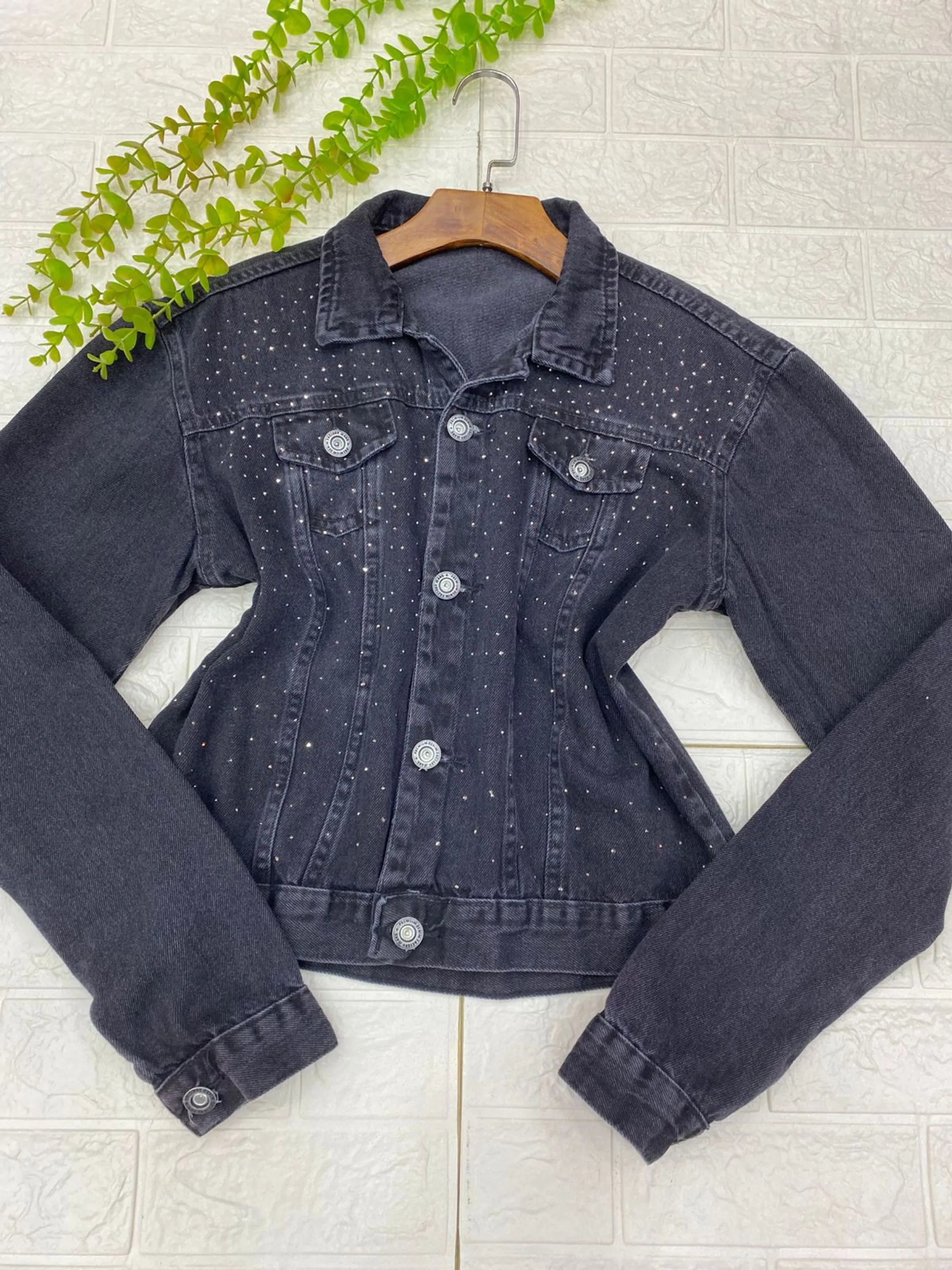 Jaqueta jeans brilho grafite