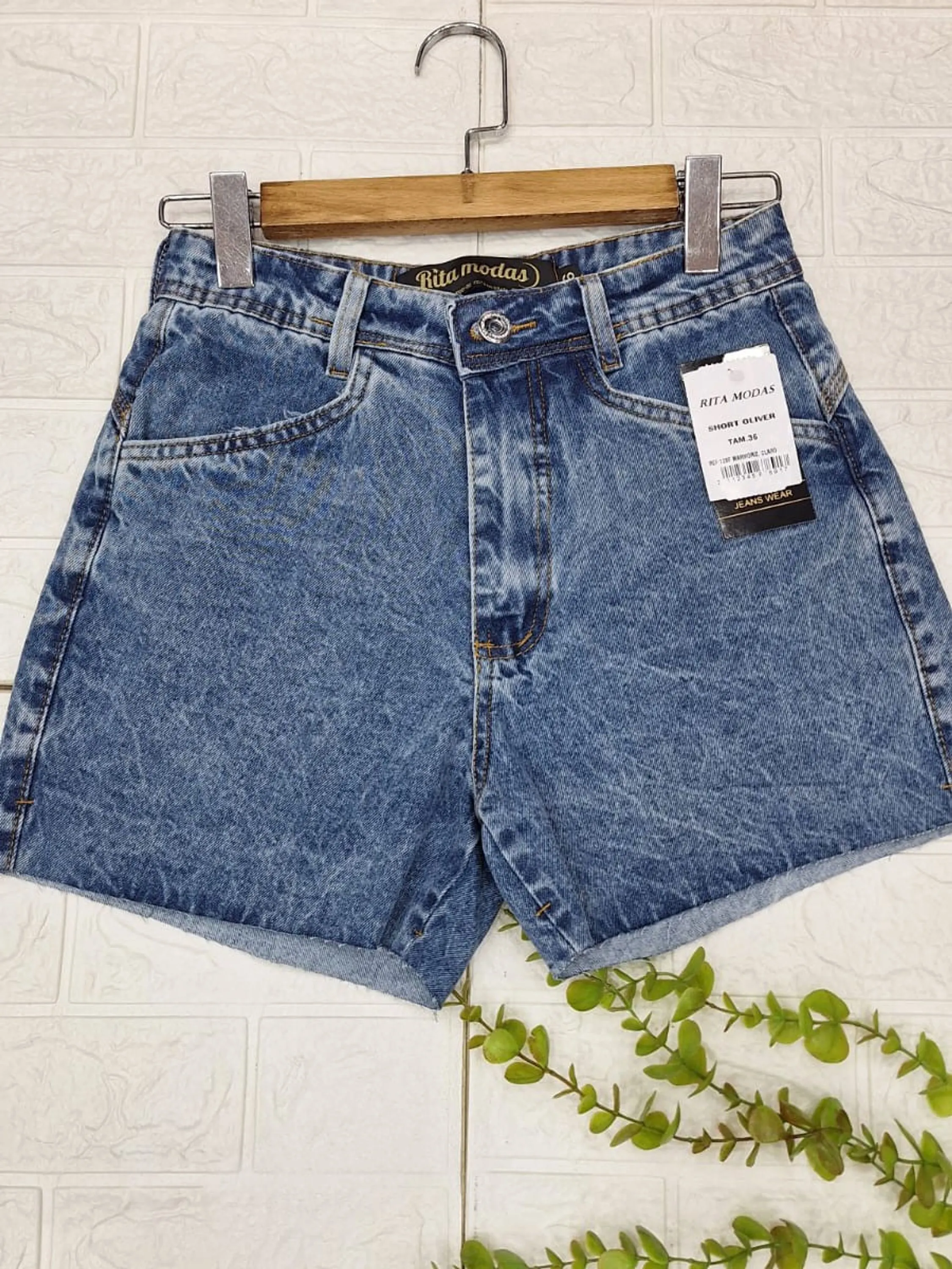 Short jeans fem sem barra marmorizado escuro