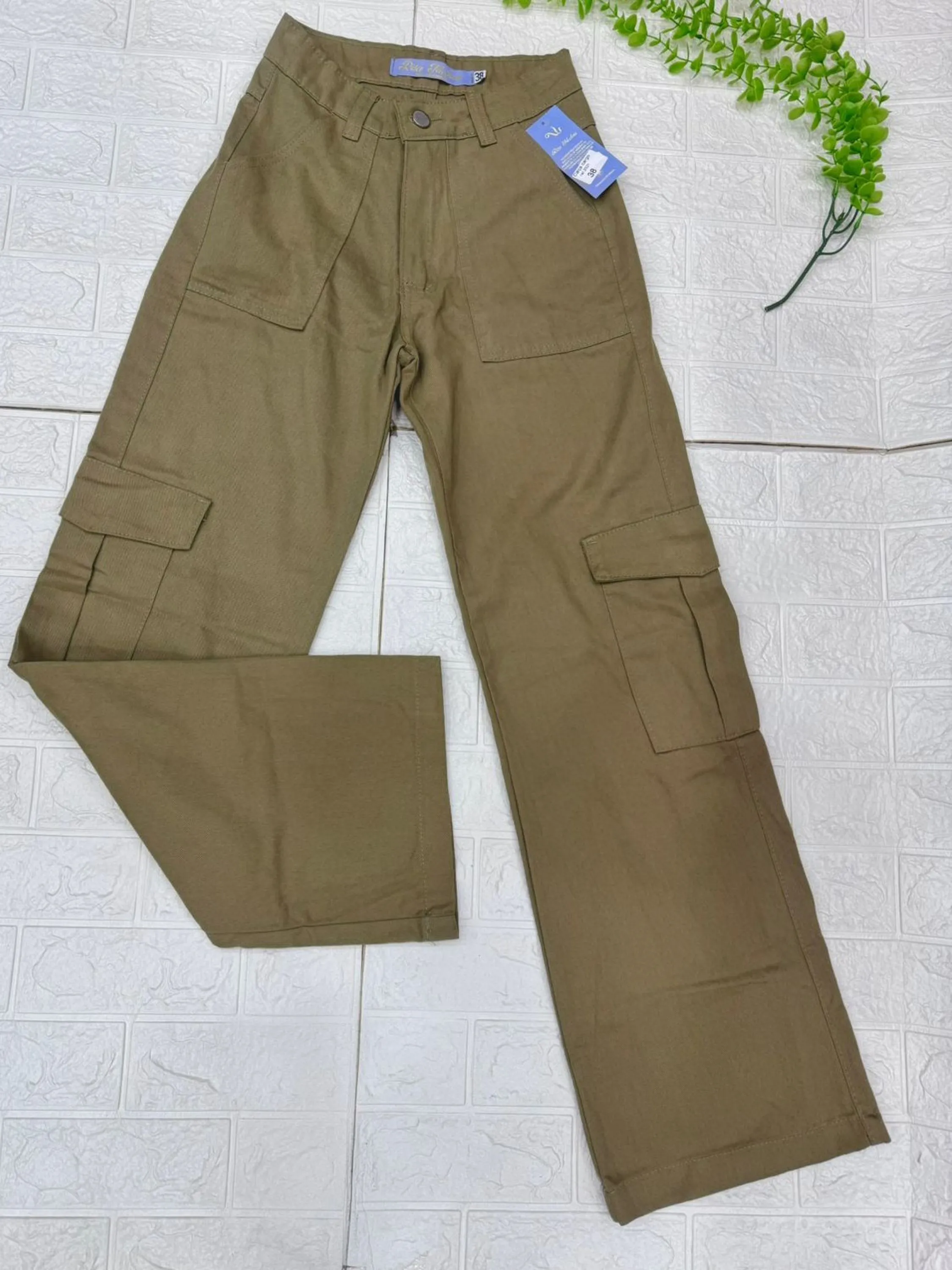 Calça cargo sarja femenino verde oliva