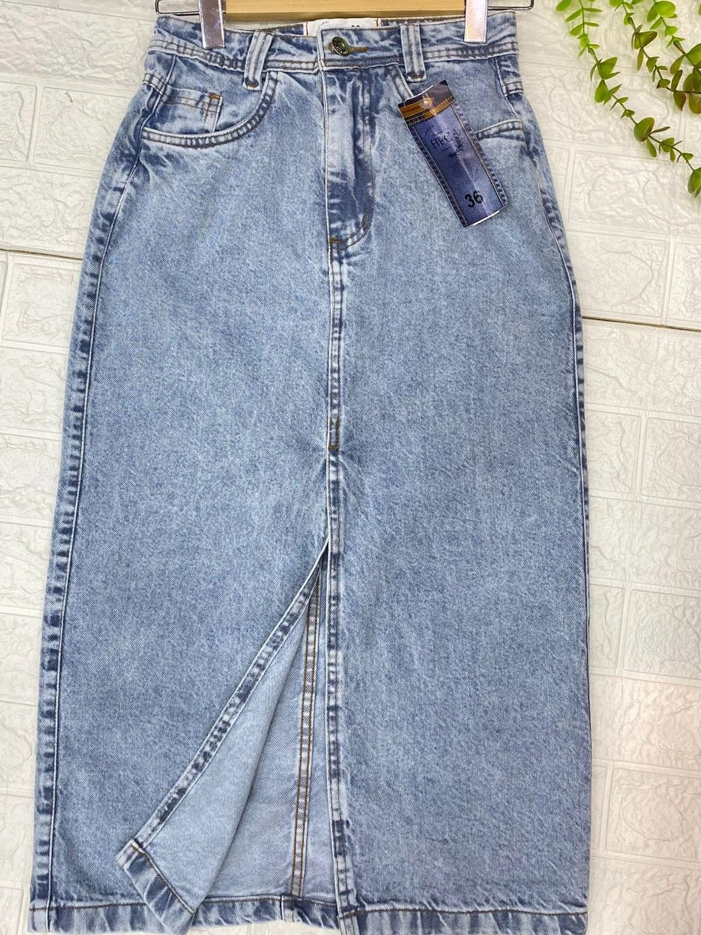 Saia jeans longa marmorizado