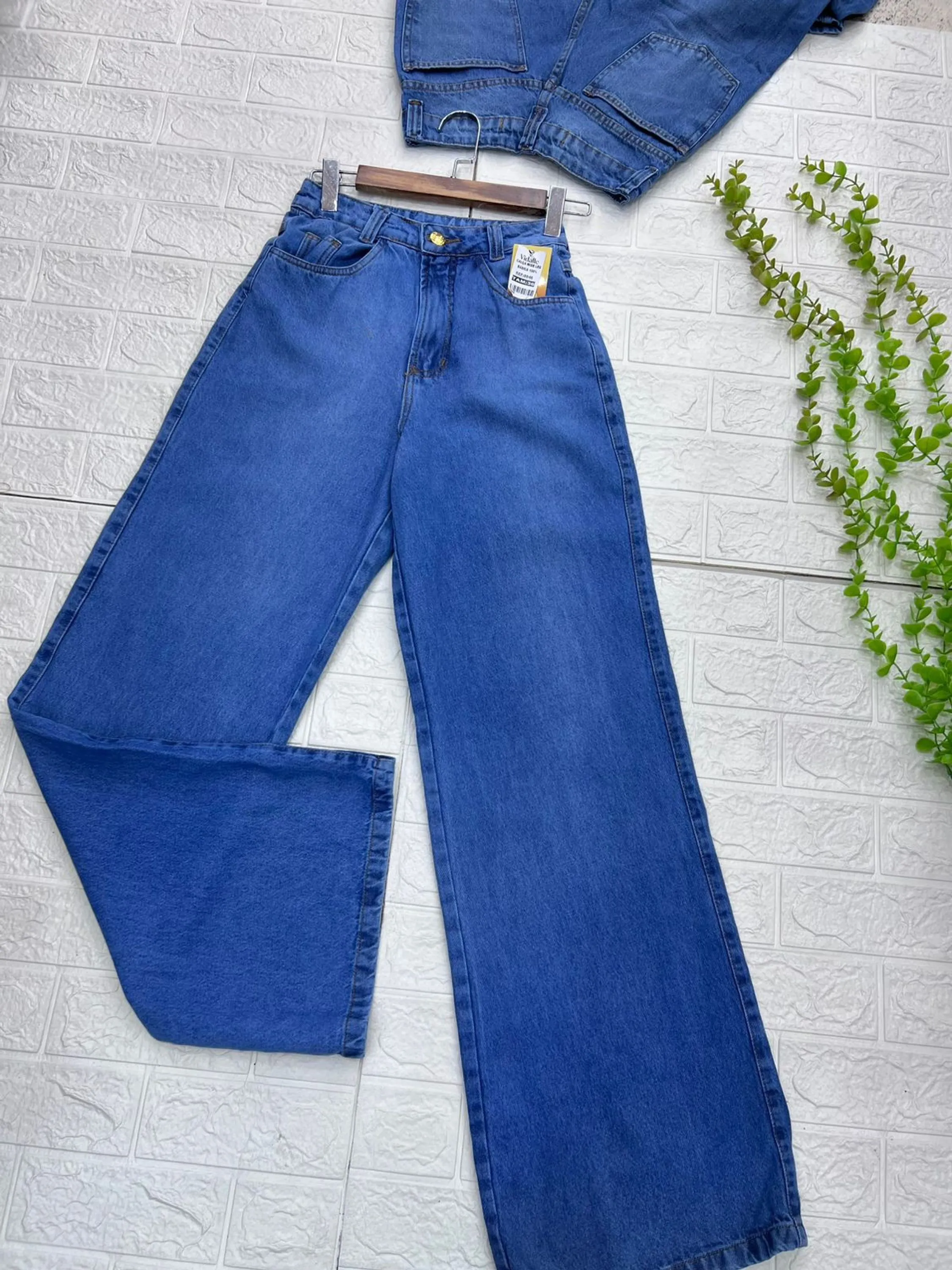 Calça wedLeg liso azul medio