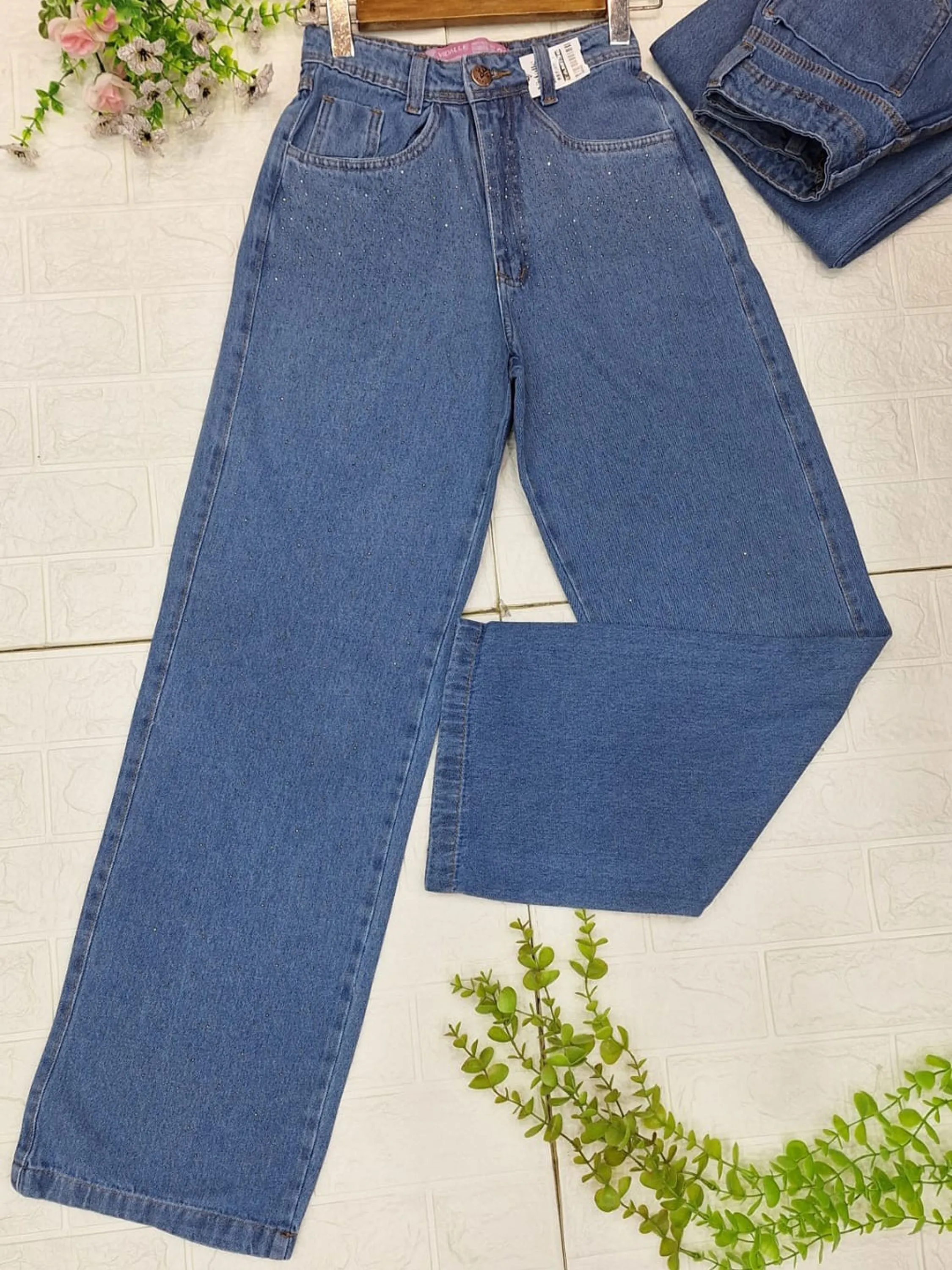 Calça jeans wedLeg brilho