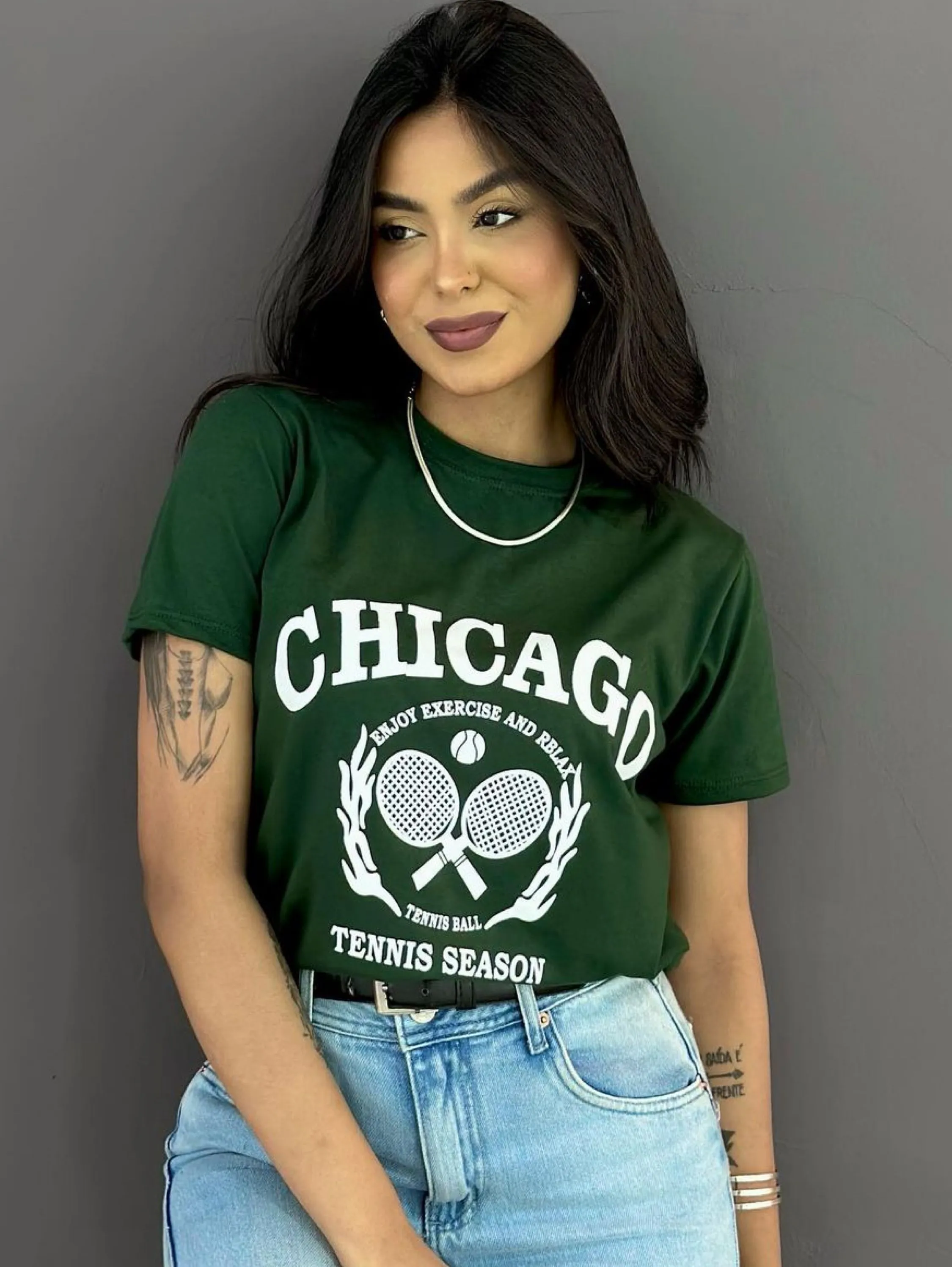 Blusa Camiseta Feminina Tecido Viscolycra Estampa Chicago