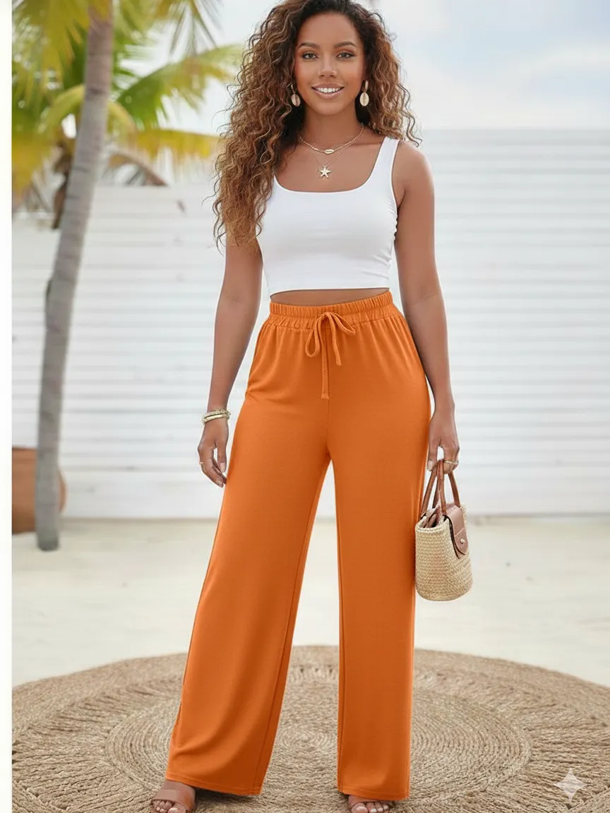 “Calça Duna Pantalona Sem Forro Feminina Cintura Alta M G GG