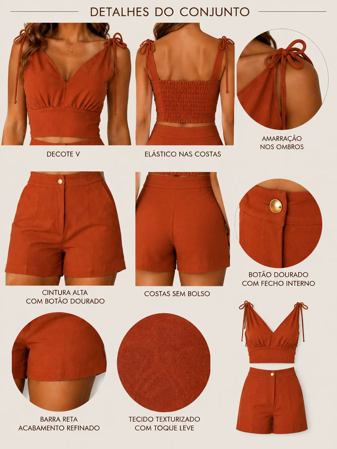 Conjunto Irís no Tecido Linho Cropped+Shorts