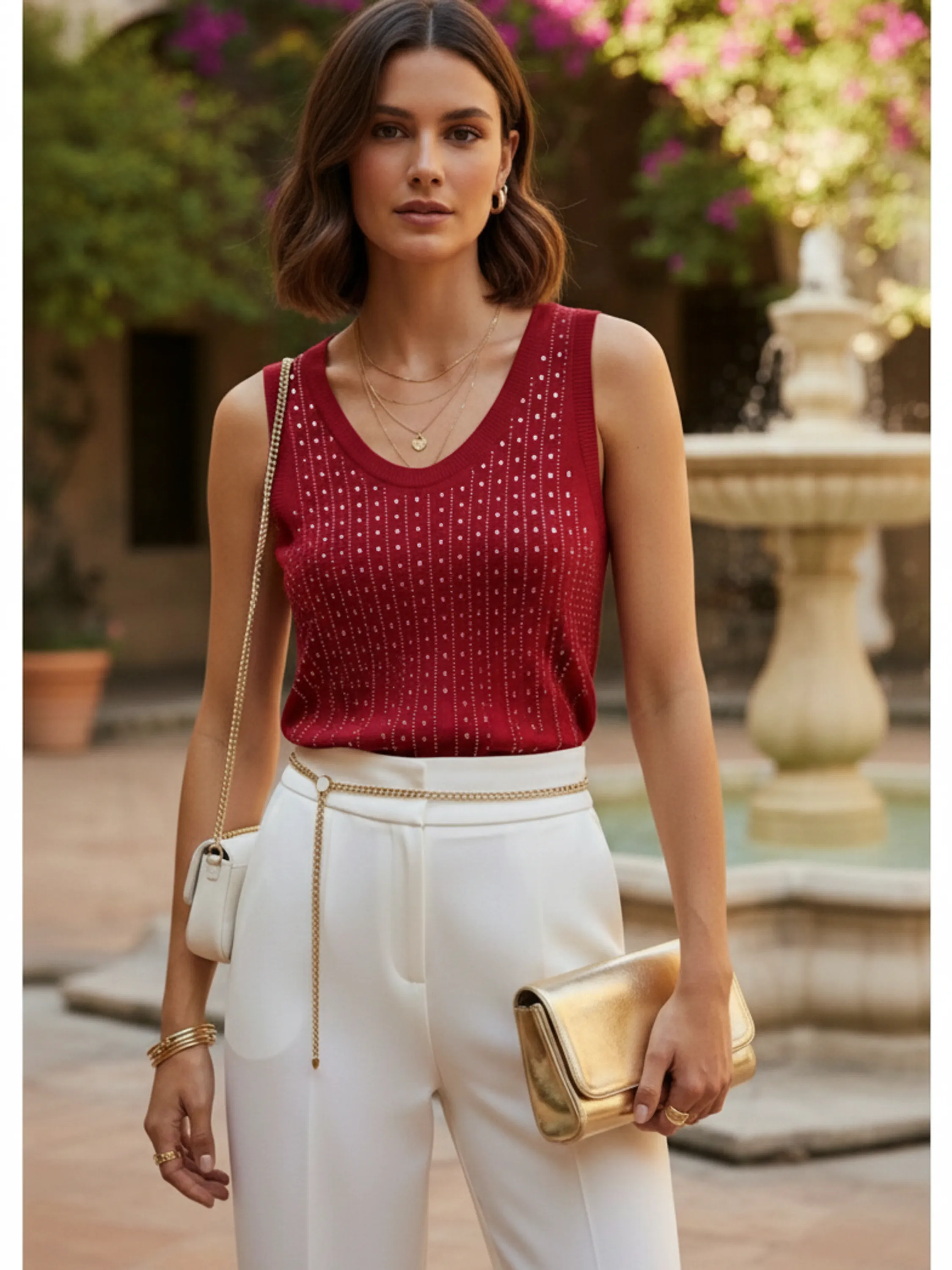 Blusa Regata Modal com Detalhe em Pontos Vazados Pedraria