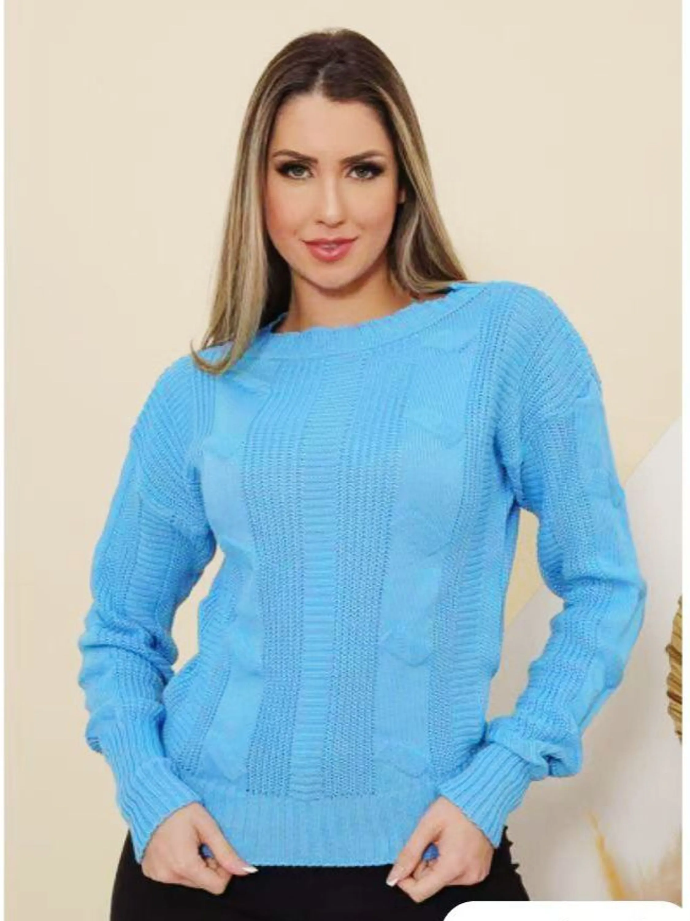 Blusa tricô Manga Longa Texturizada Feminina Br019