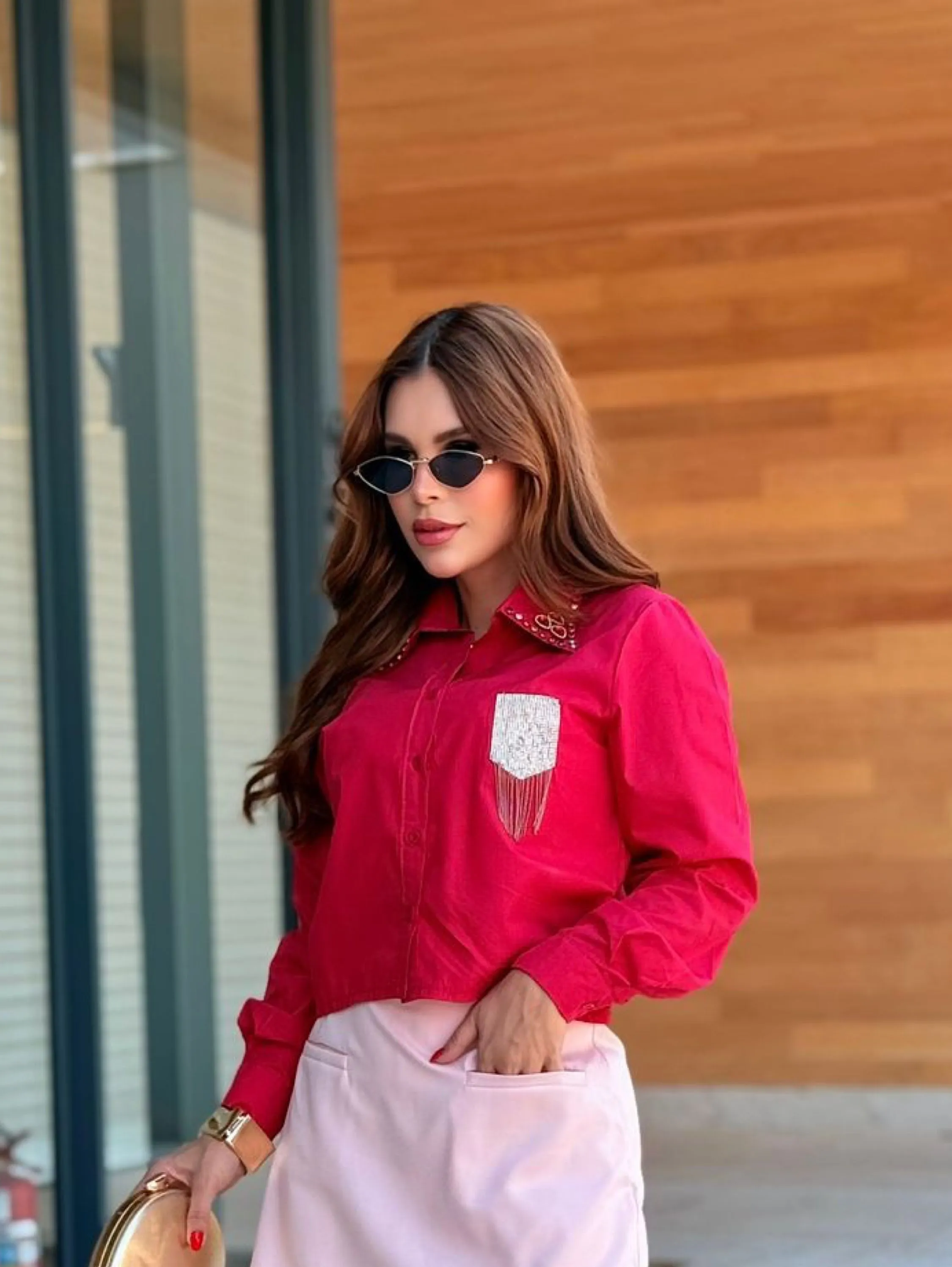 CAMISA PEDRARIA SOCIAL ALGODÃO COM BOLSO SF001