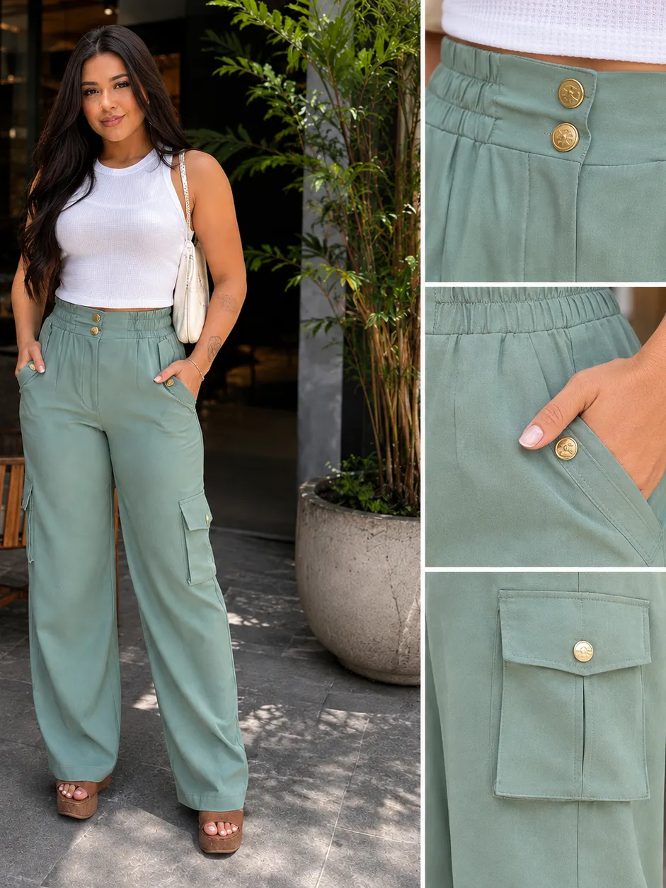 Calça Bruna tecido Marrant Cargo+Elástico