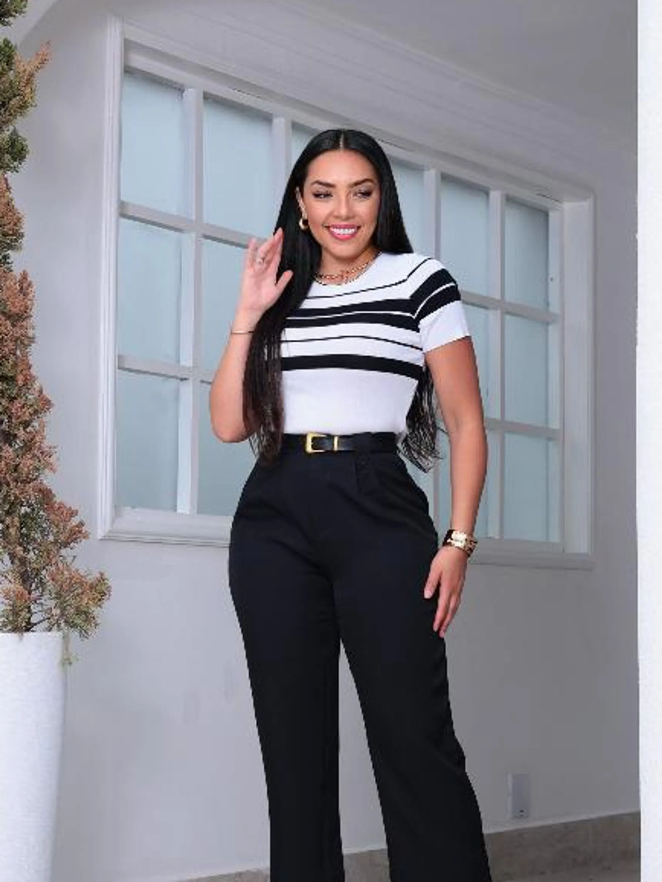Blusa T-Shirt Modal Listrada Feminina Tricot ML- 8049