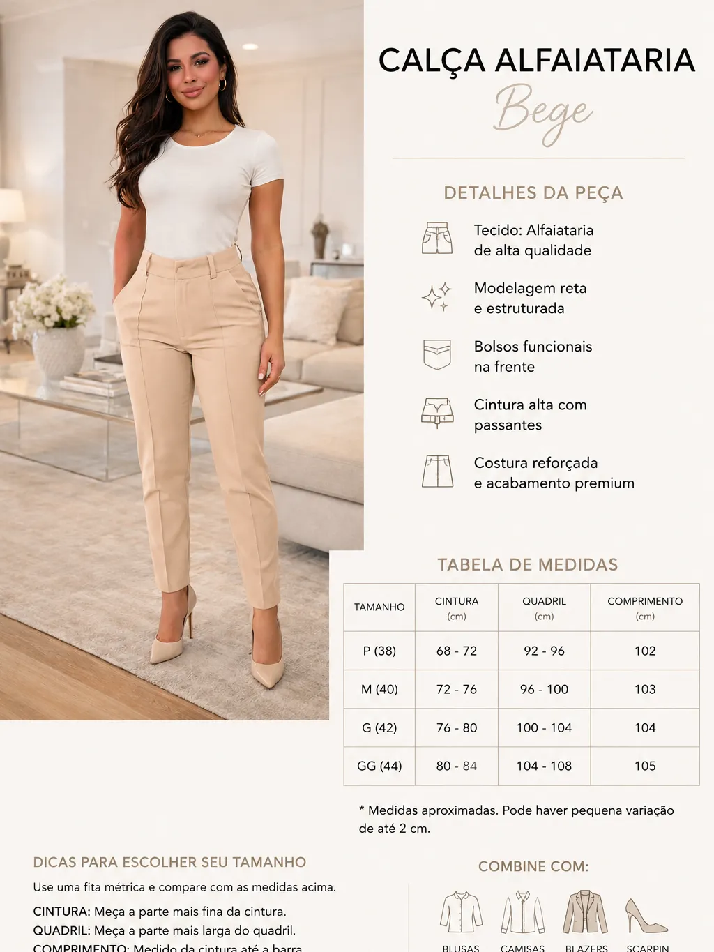 Calça Marcely Skiny no Tecido Alfaiataria