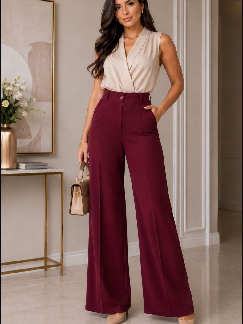 Calça Aline Pantalona Alfaiataria Feminina Social Elegante