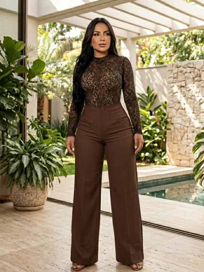 Calça Carla Feminina Tecido Louis Twill Cintura Alta