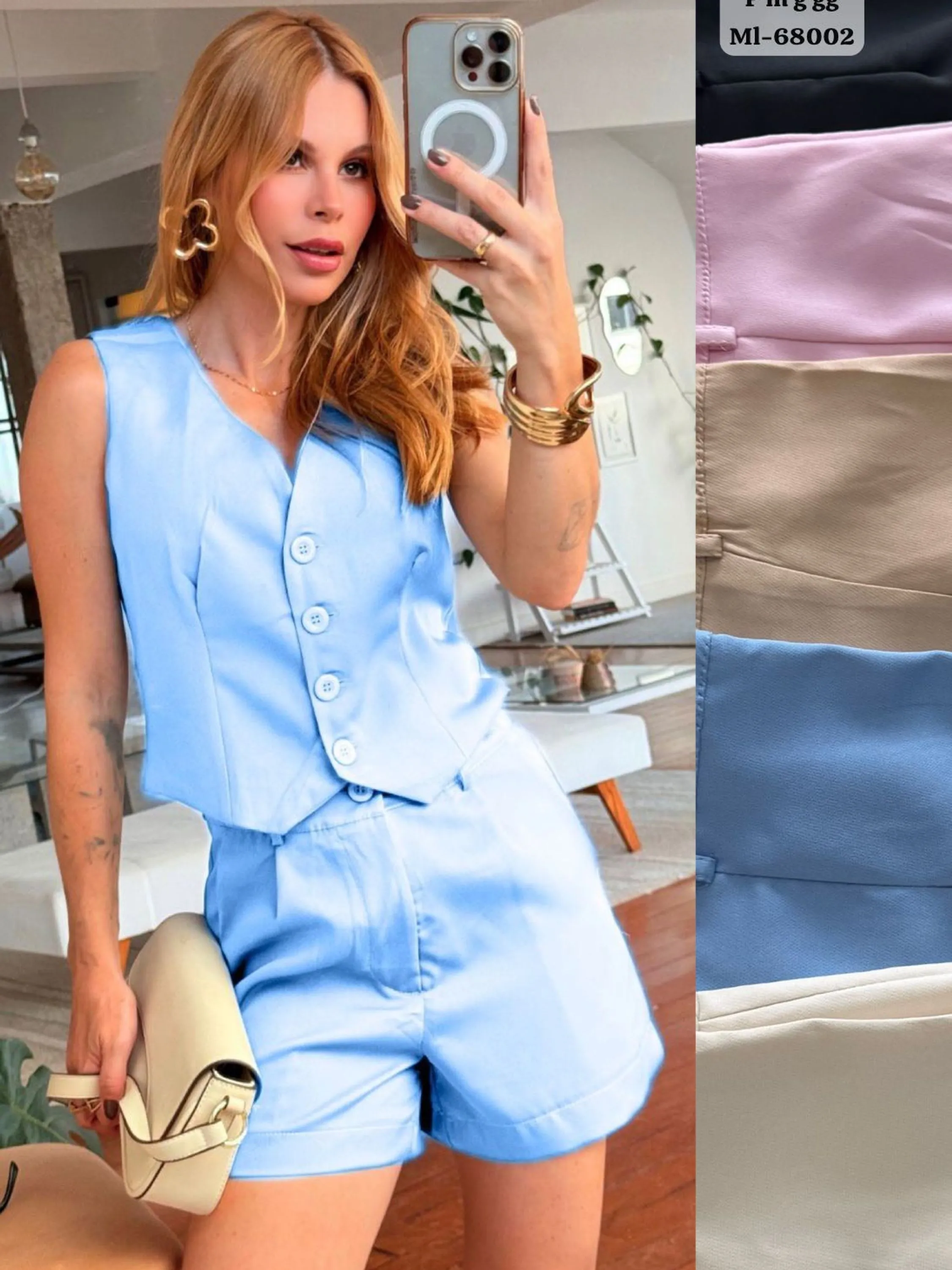 CONJUNTO BRUNA SOCIAL BLOGUEIRA SHORT E COLETE ALFAIATARIA