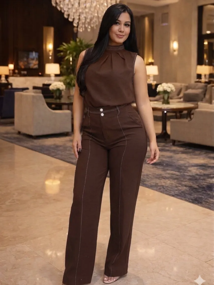 Conjunto Malu Feminino Marrant Calça Pantalona e Blusinha