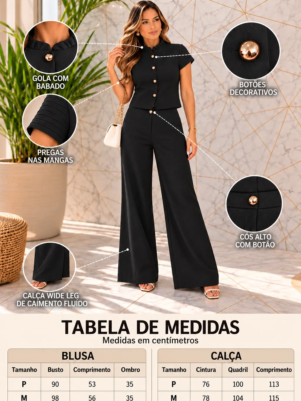 Conjunto Aysha no Tecido Marrant com Botões