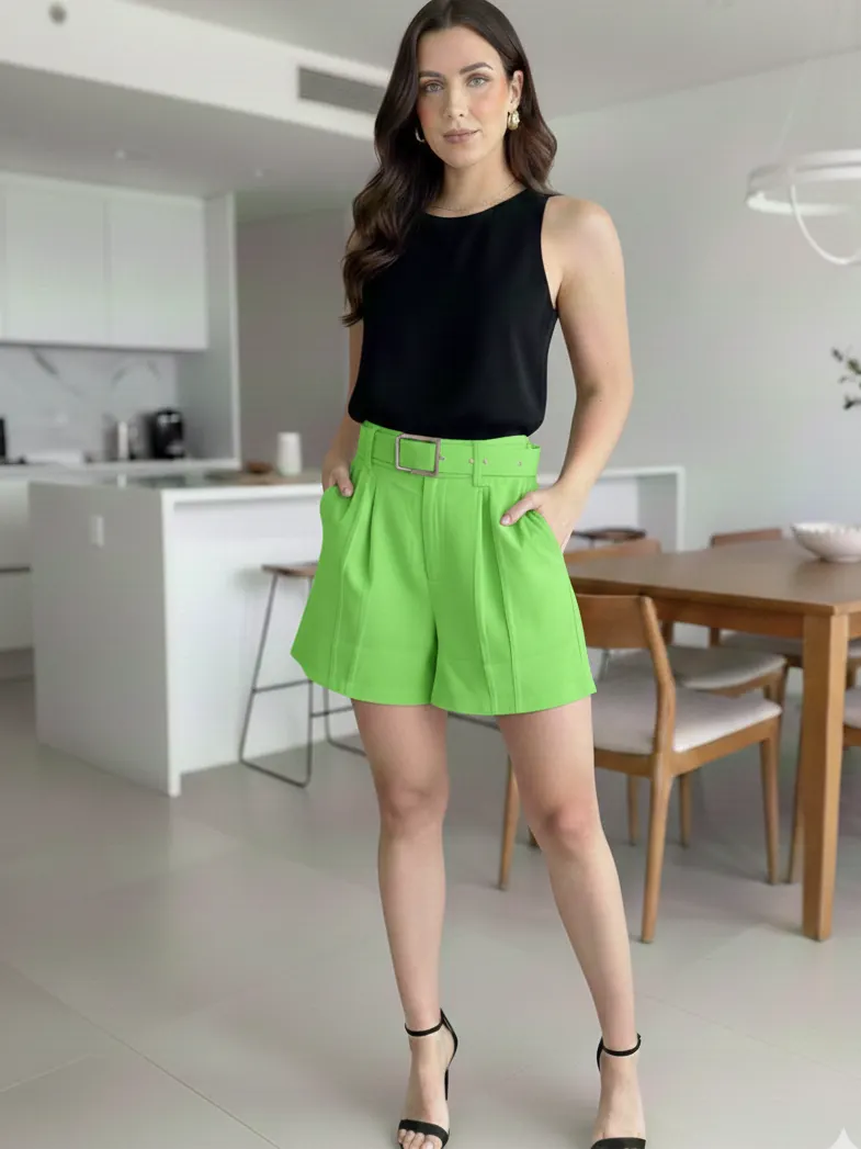 Short Alfaiataria Importado Cintura Alta com Cinto 7008