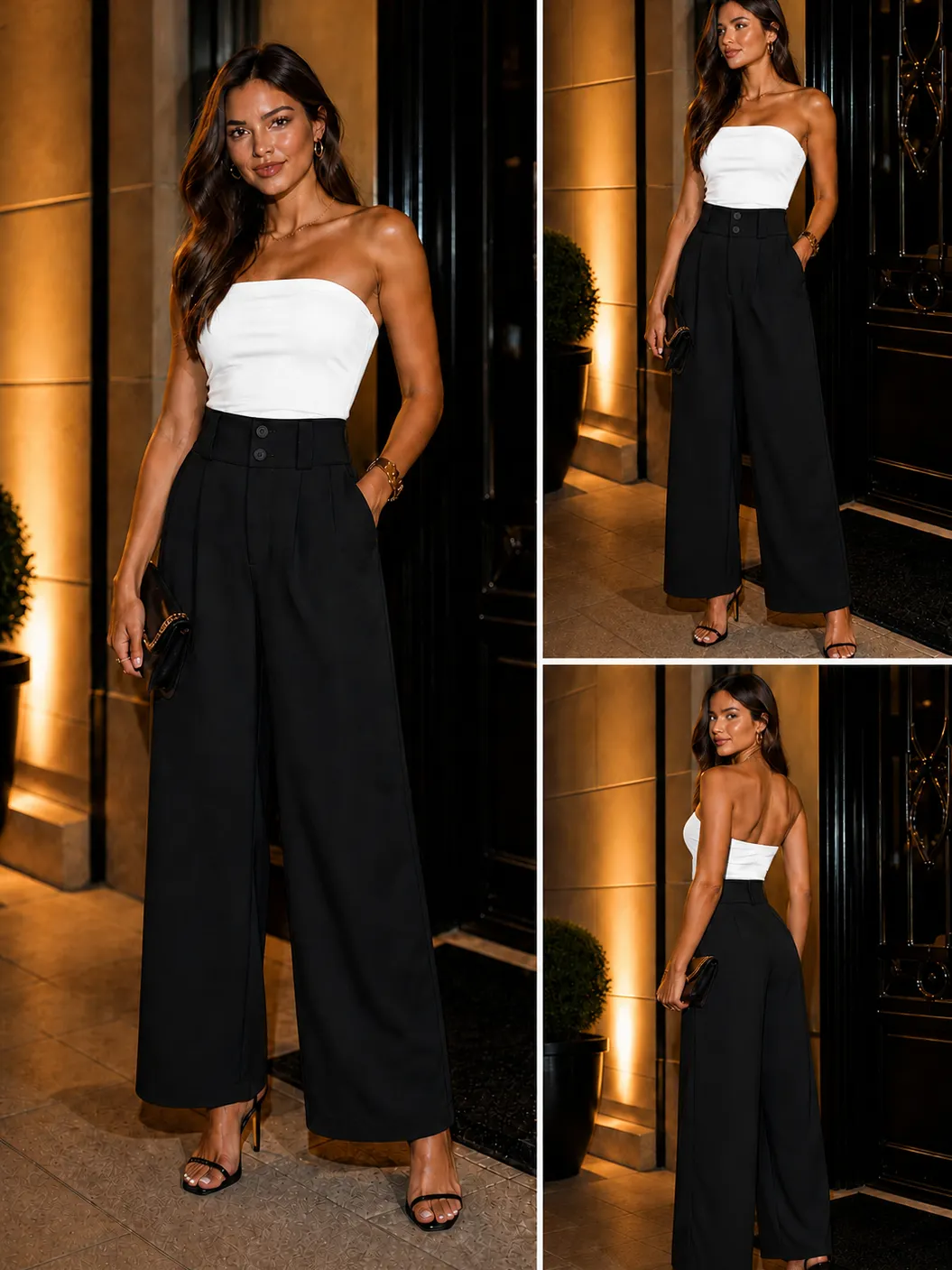 Calça Anny Pantalona no Tecido Alfaiataria Com 2 Botões
