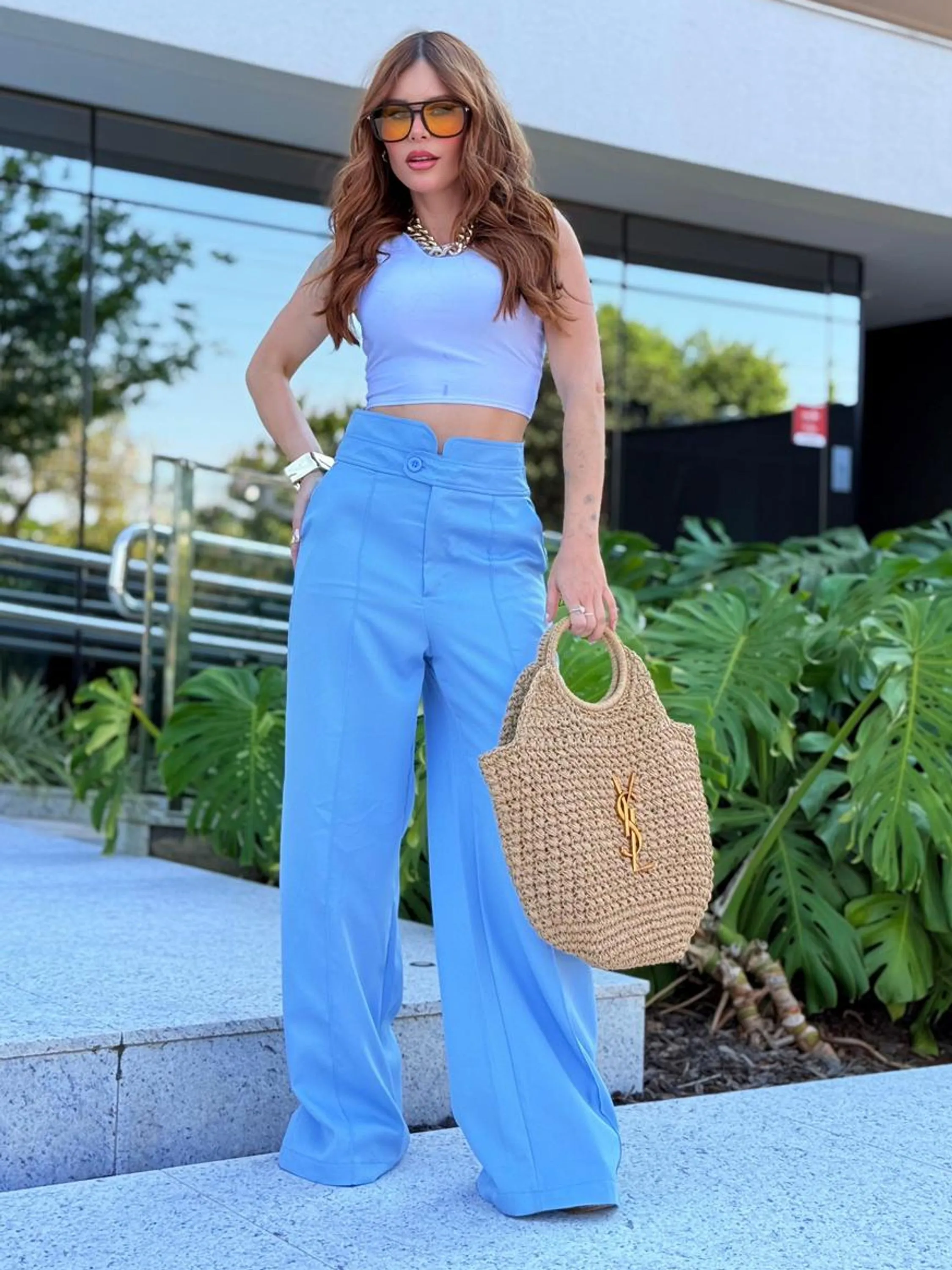Calça Lorena Pantalona de Alfaiataria Cintura Alta Feminina