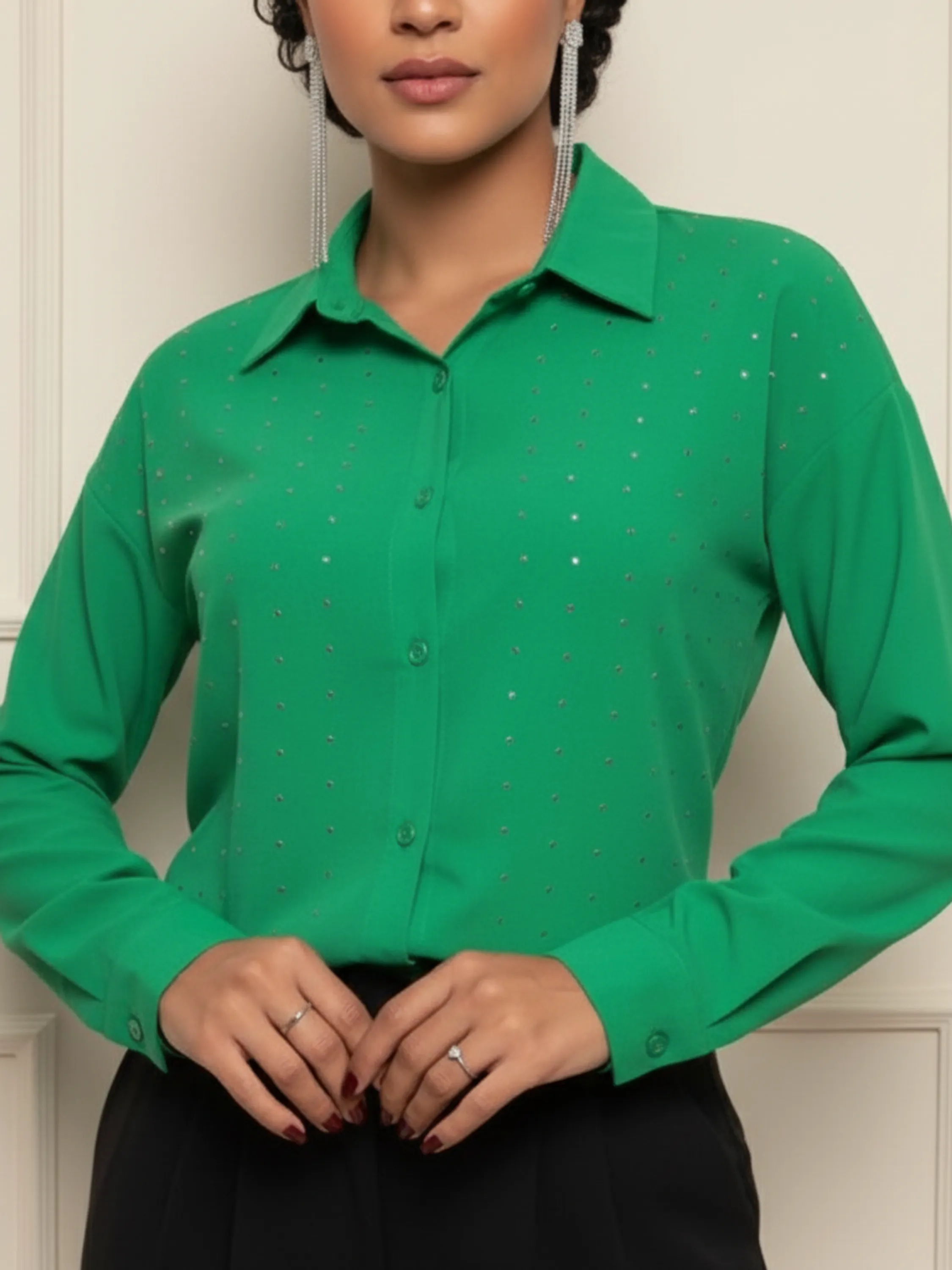 CAMISA SOCIAL MANGA LONGA VISCOSE COM STRASS LSE126