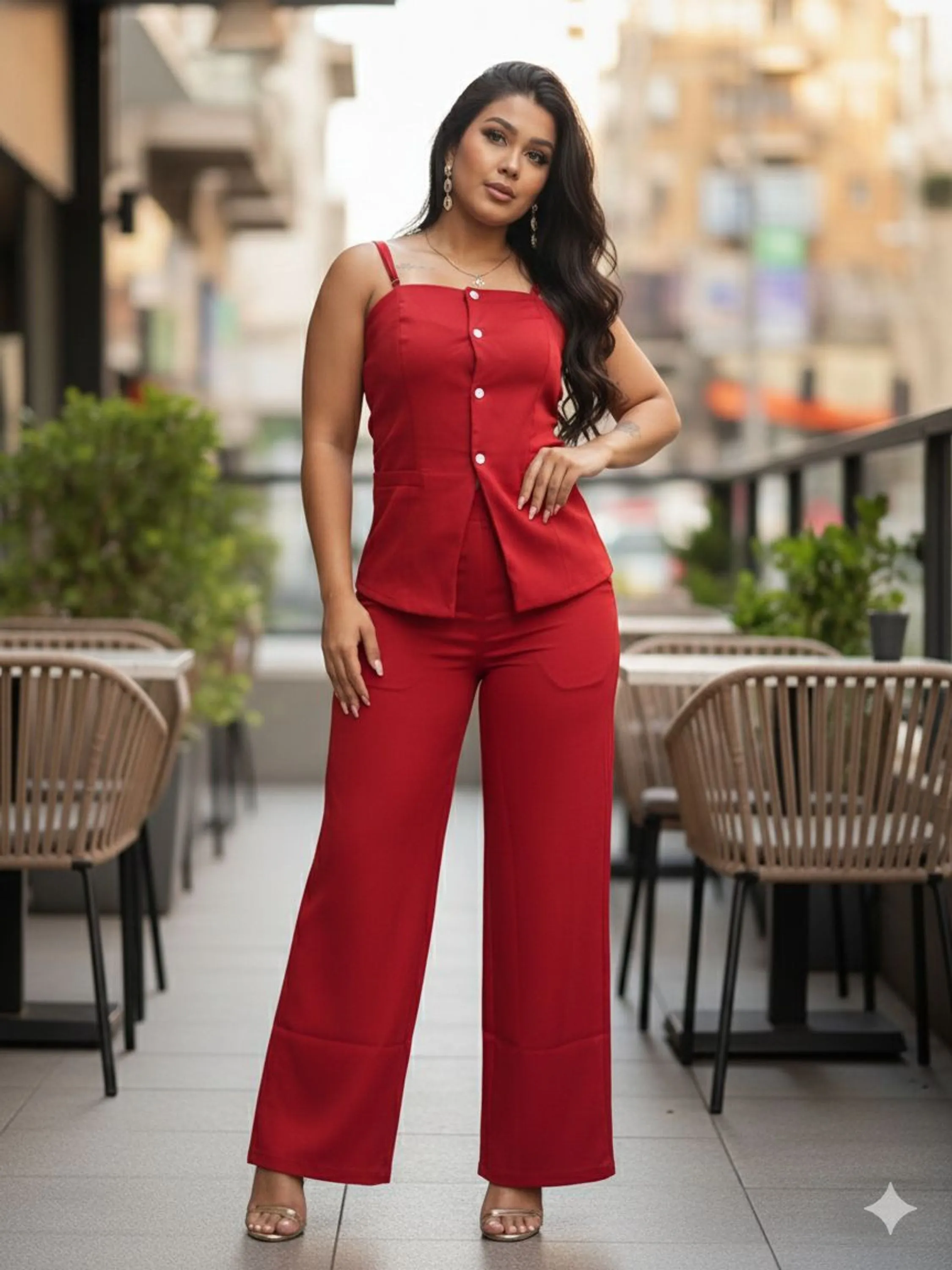 Conjunto Paty Alfaiataria Blusa de Alcinha Regulavél + Calça