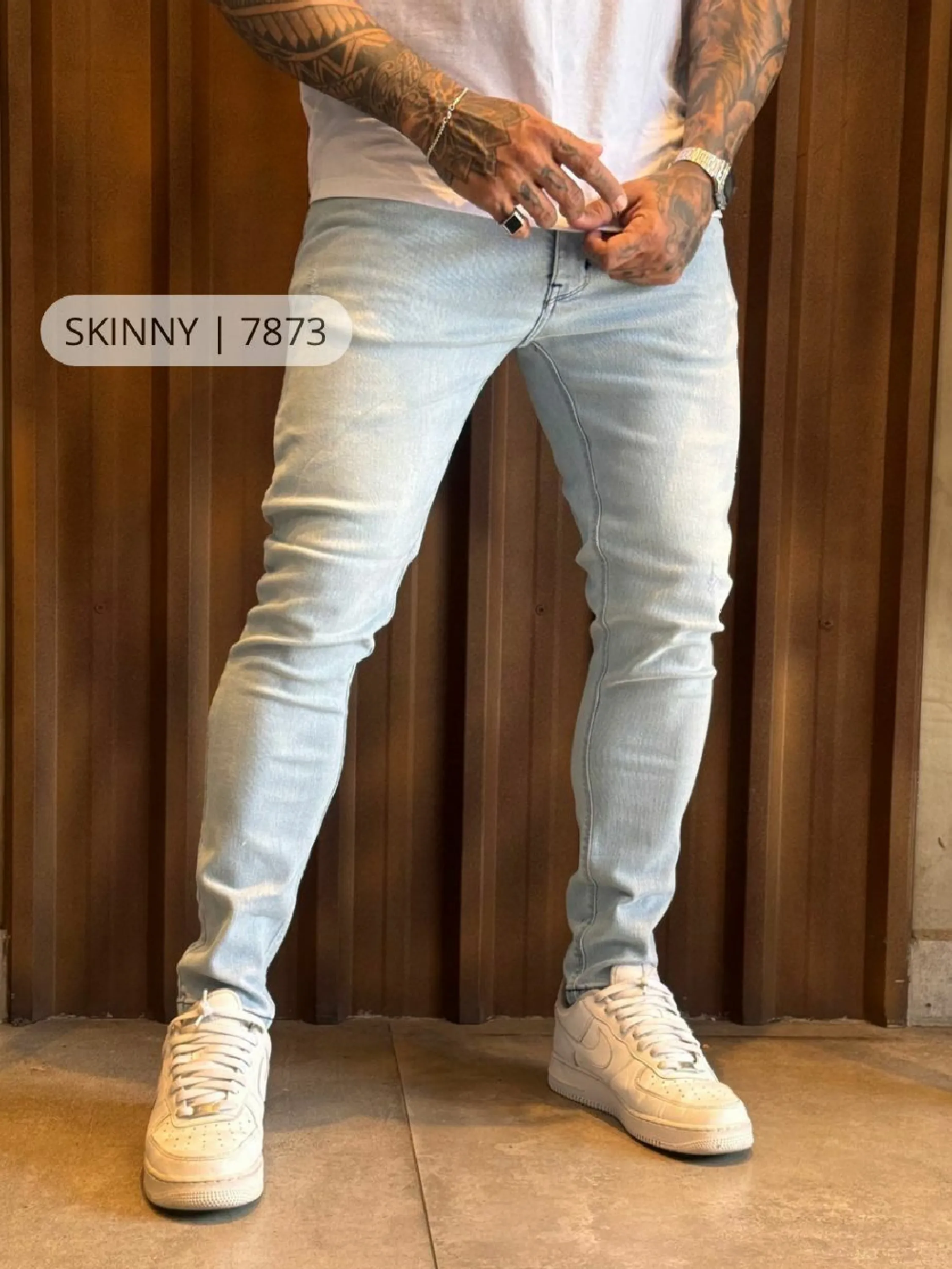 Calça  jeans skinny delavê masculina com elastano