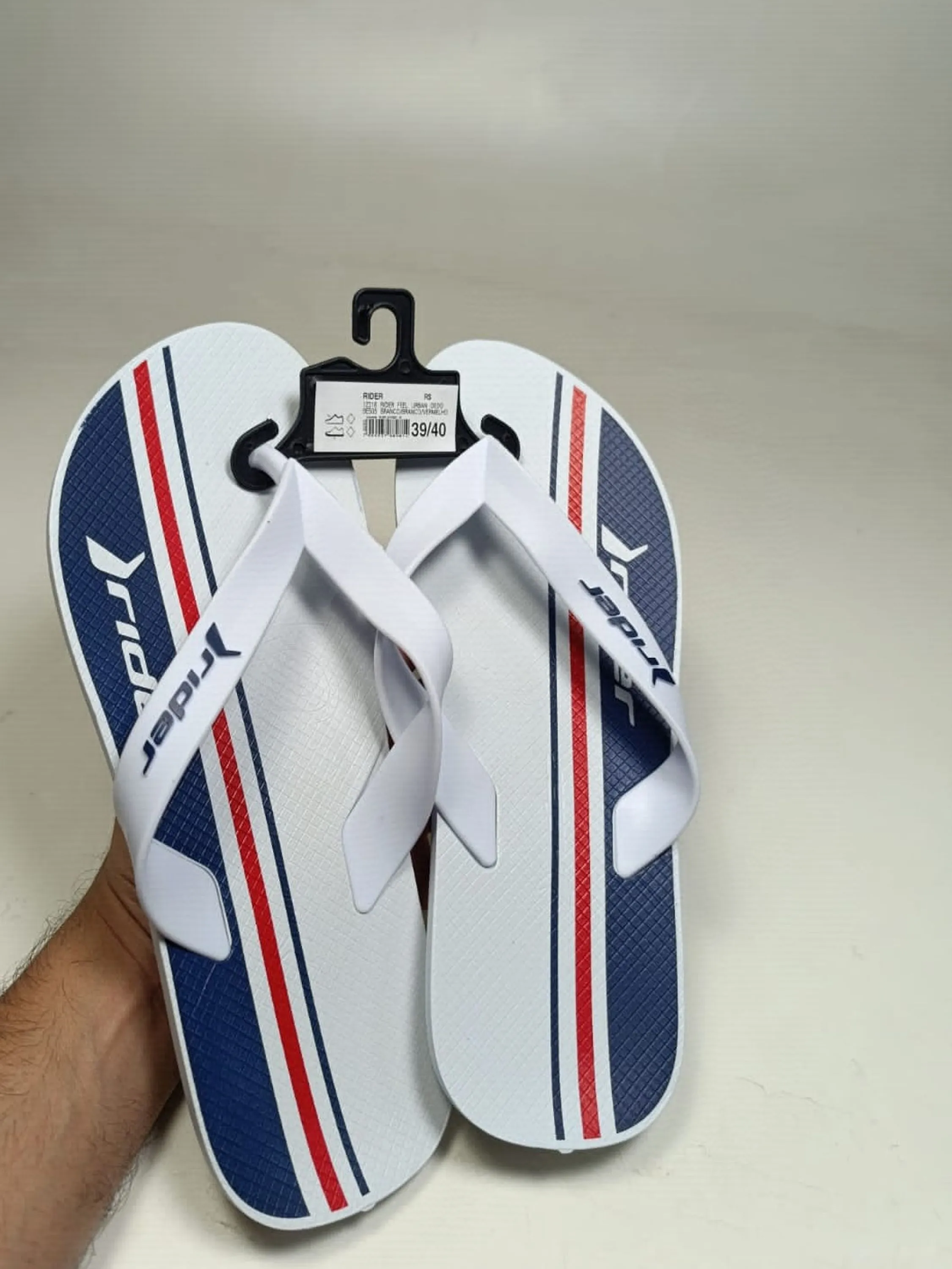 Chinelo Rider feel urbana branco com  azul masculino.