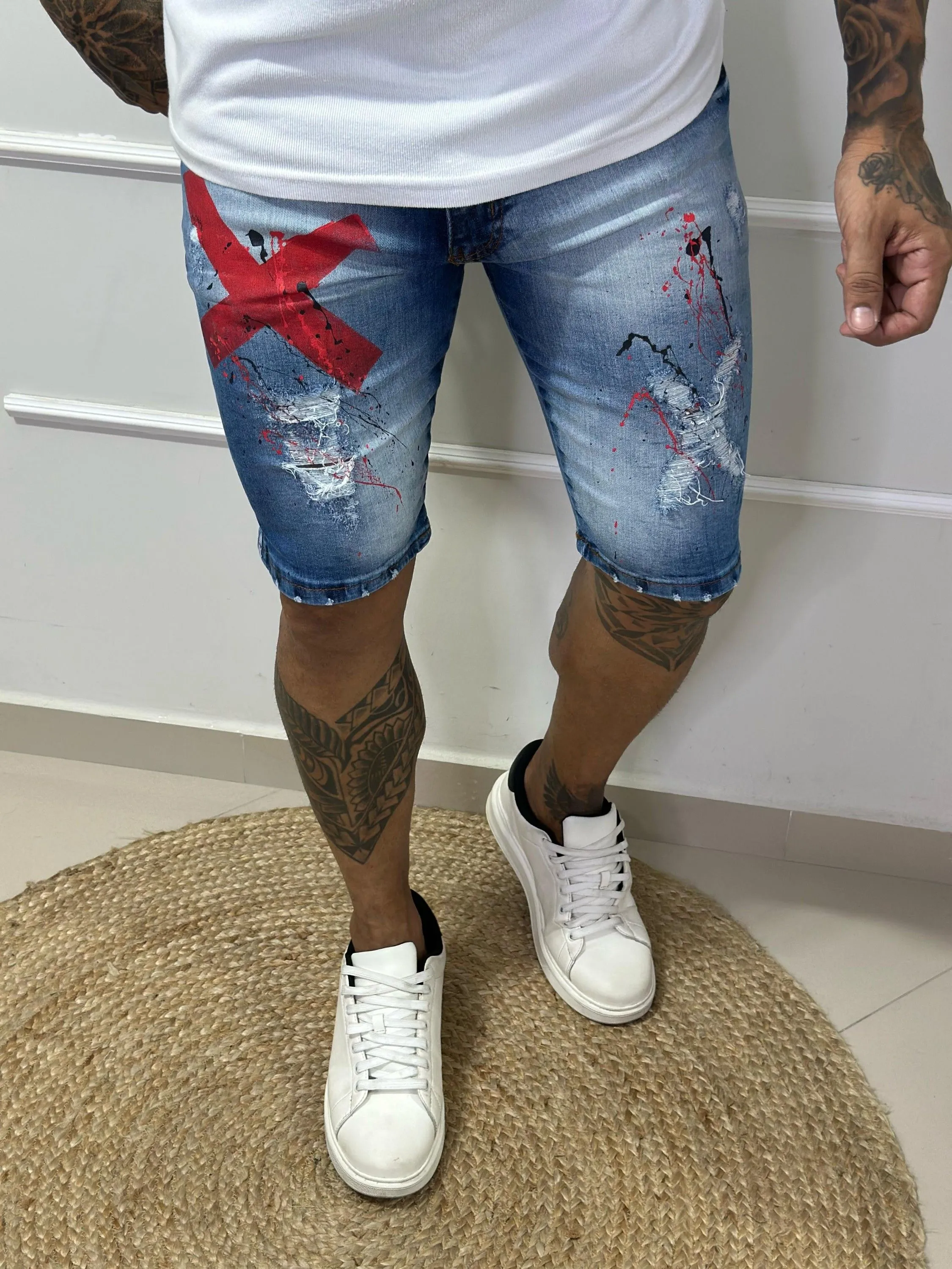 Bermuda jeans skinny masculina jogador com lycra